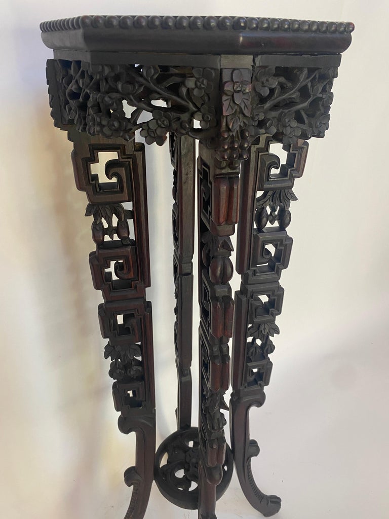 19th Century Tall Chinese Caved Hardwood Flower Stand Marble Top Insert ...