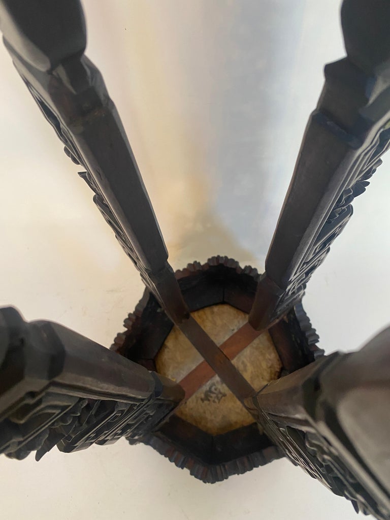 19th Century Tall Chinese Caved Hardwood Flower Stand Marble Top Insert ...