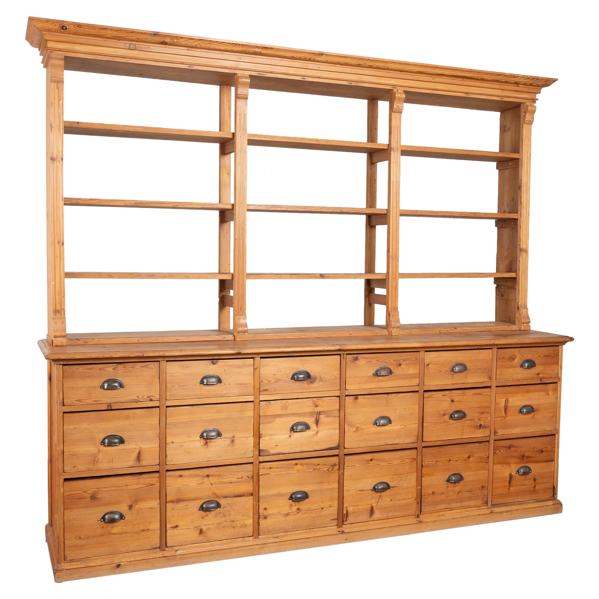 19th Century Tall Danish Pine Shop Apothecary Cabinet Bookcase