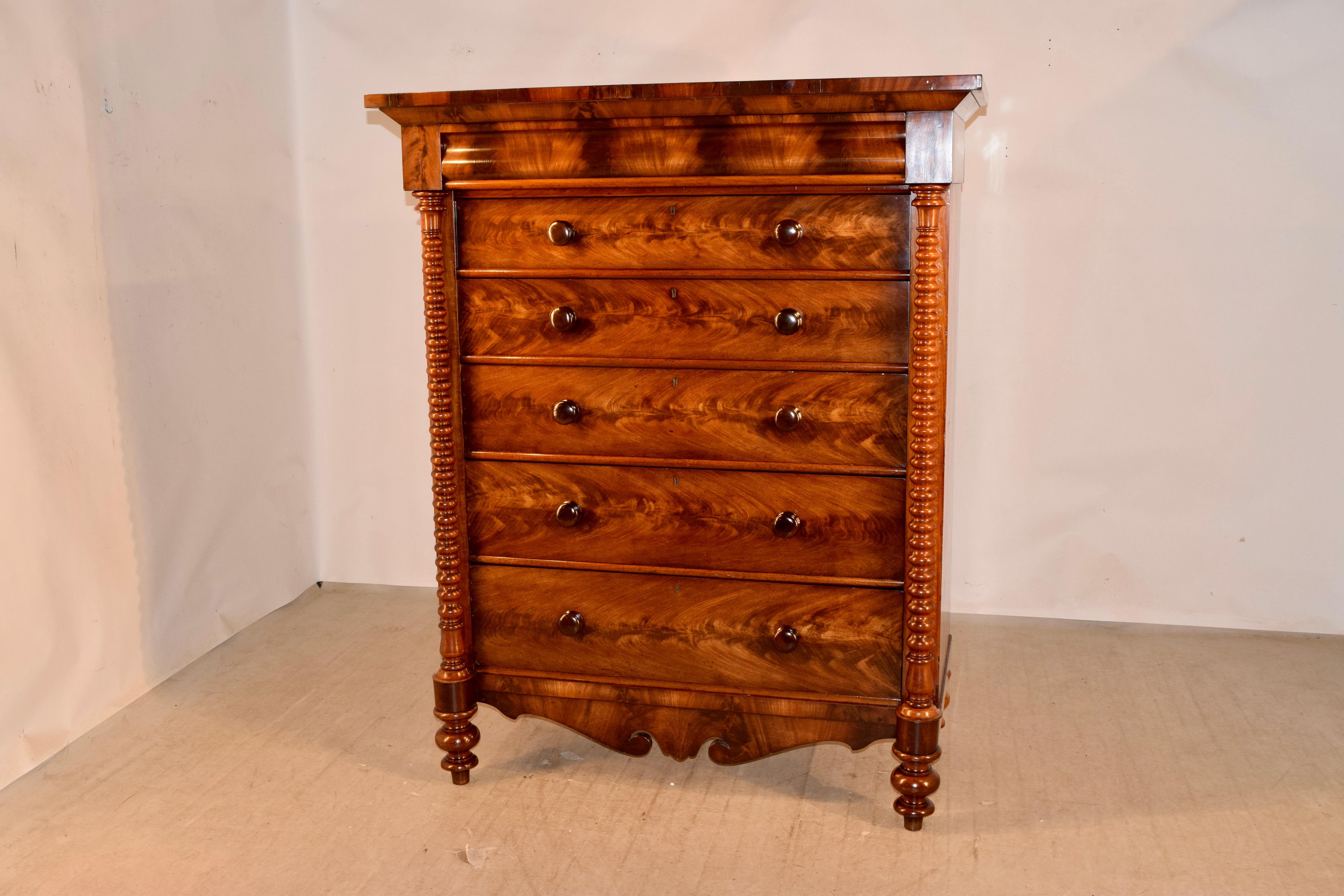 19th Century Tall Flame Mahogany Chest For Sale 4