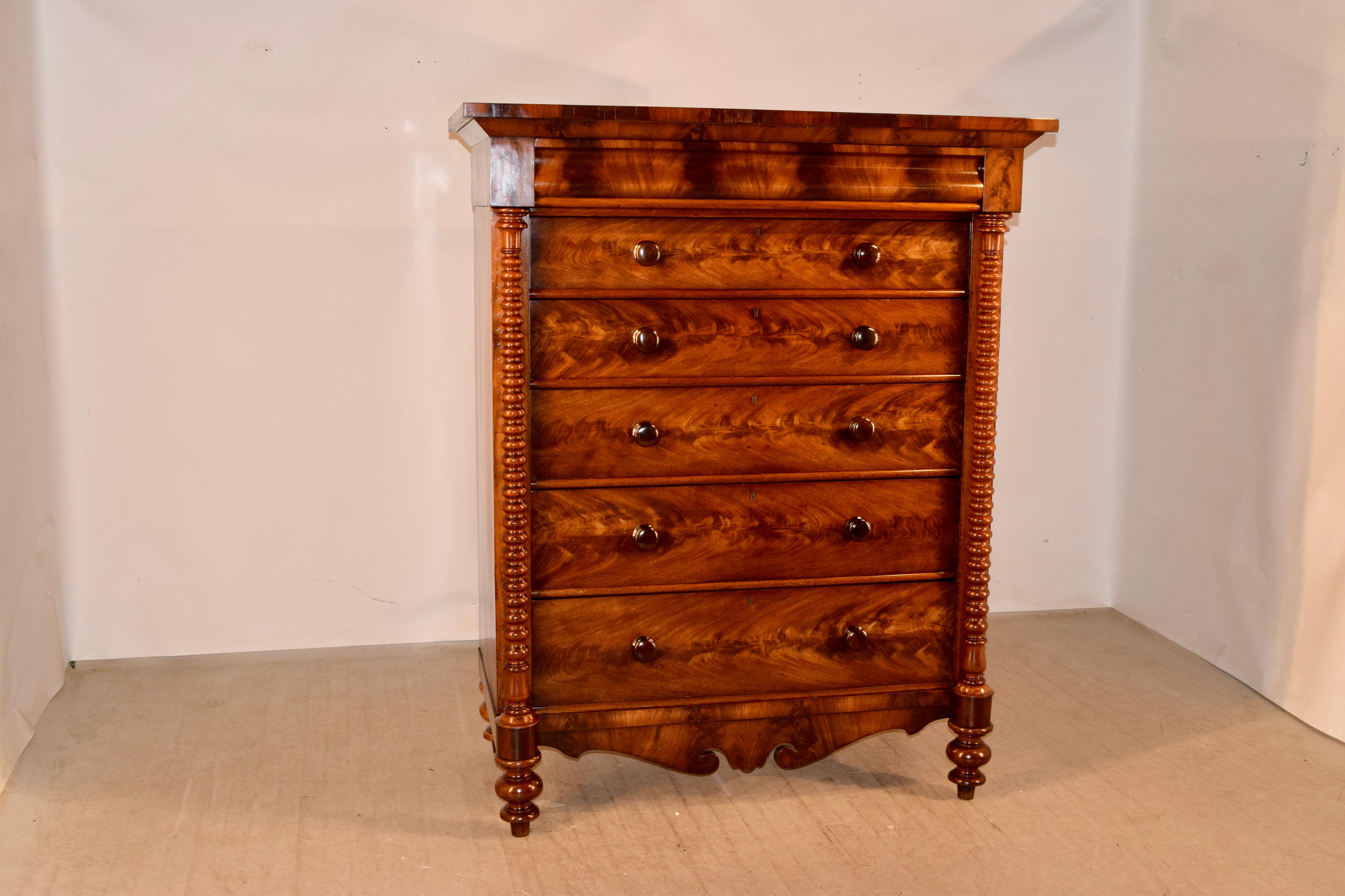 Victorian 19th Century Tall Flame Mahogany Chest For Sale