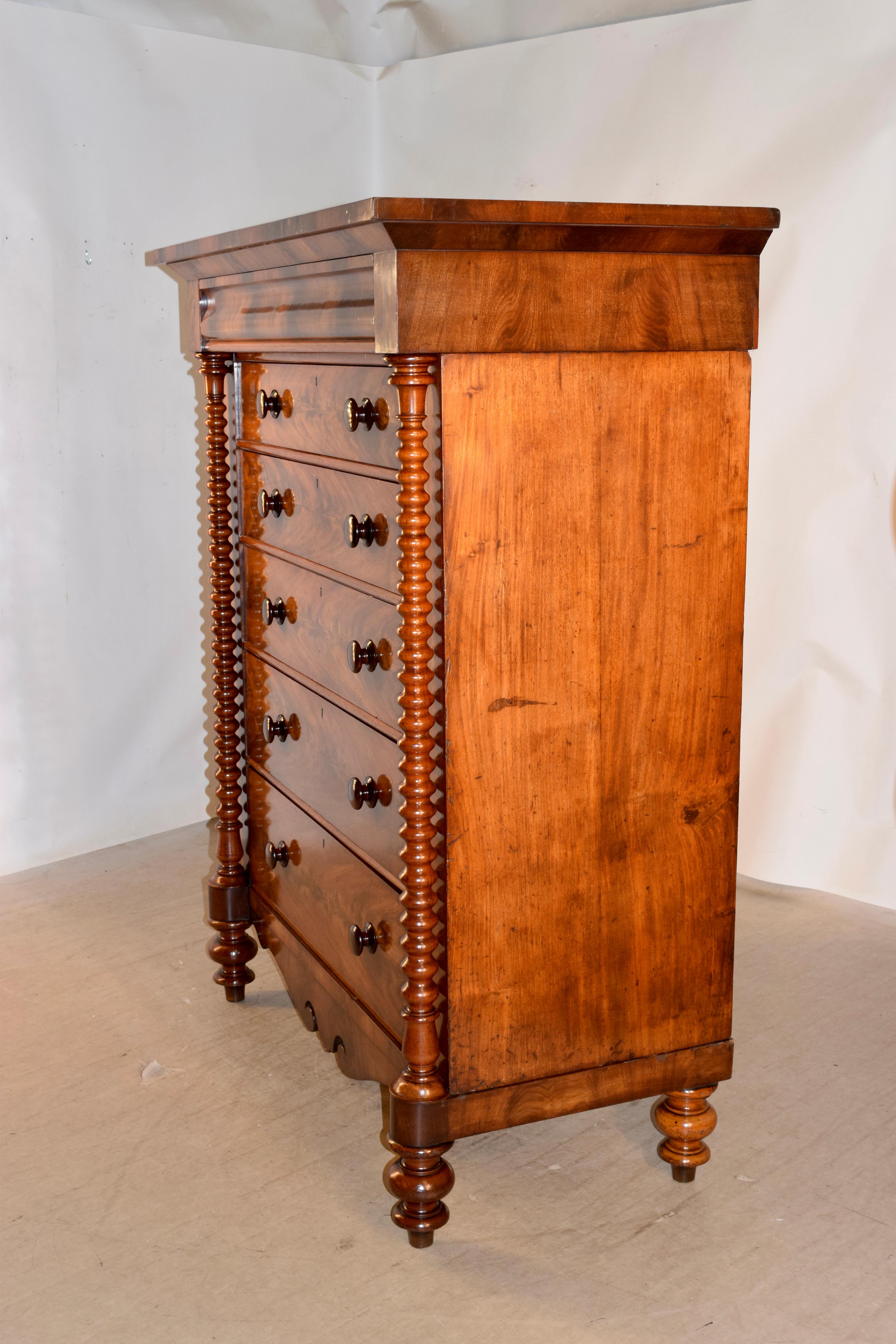 19th Century Tall Flame Mahogany Chest For Sale 1