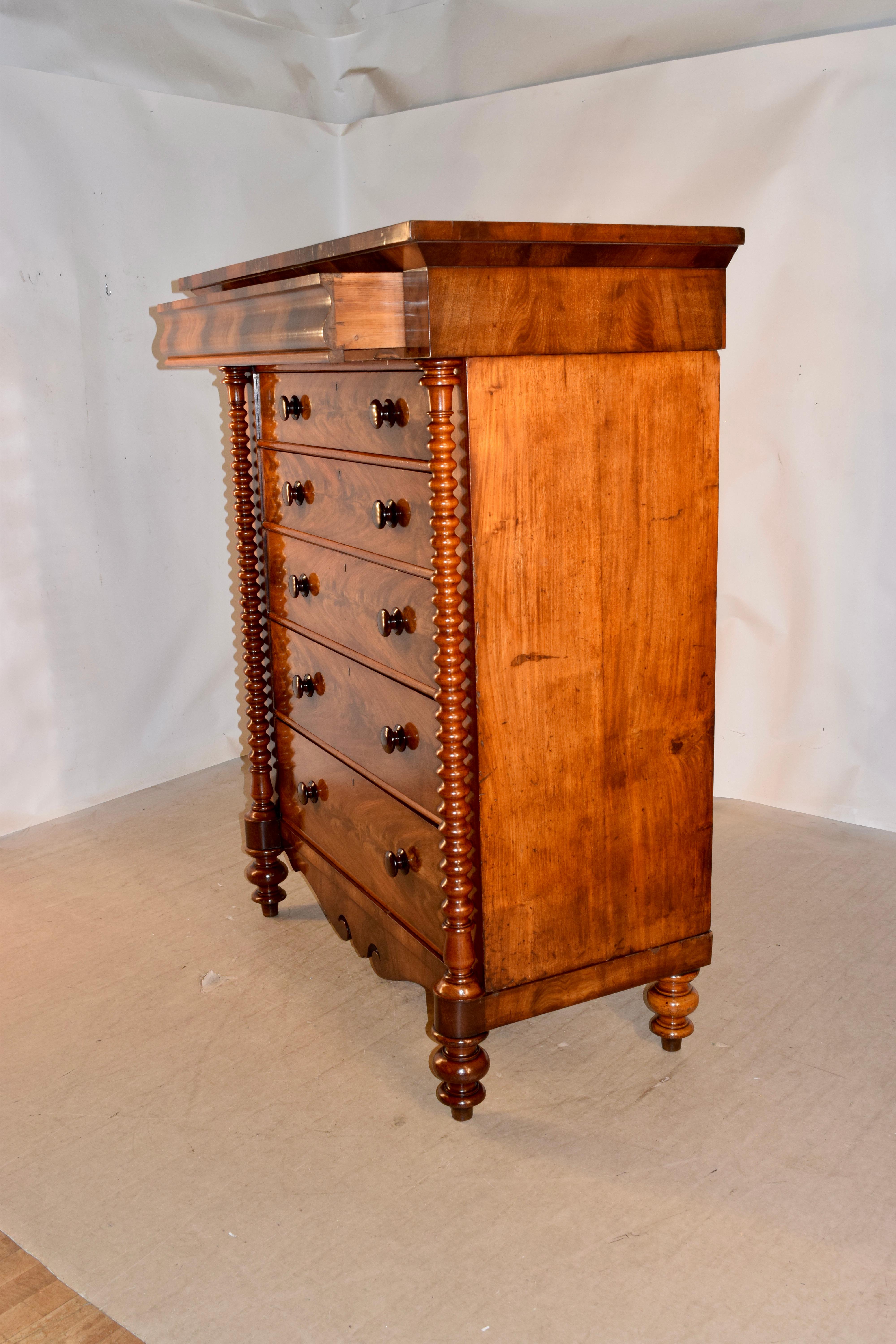 19th Century Tall Flame Mahogany Chest For Sale 2