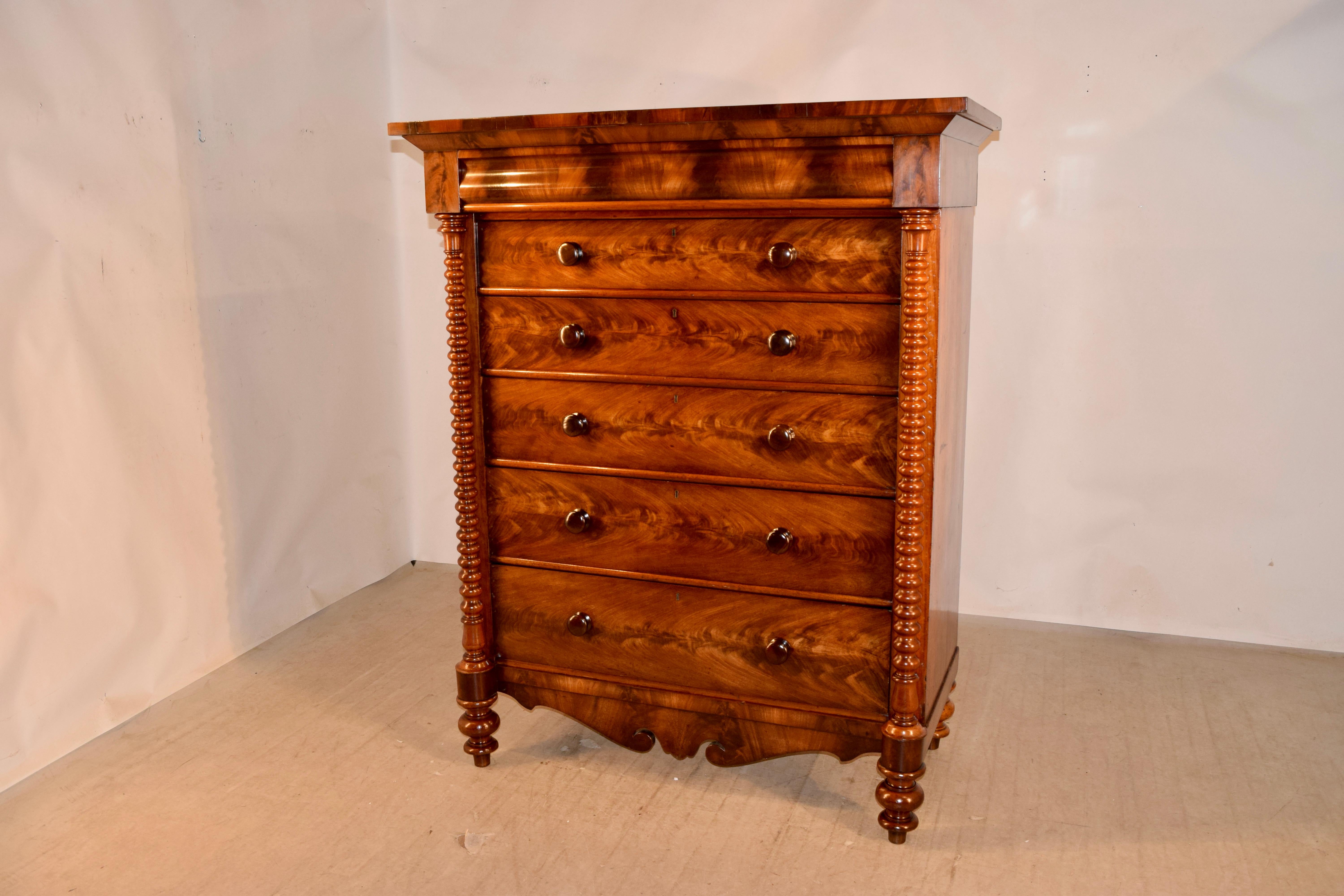 19th Century Tall Flame Mahogany Chest For Sale 3