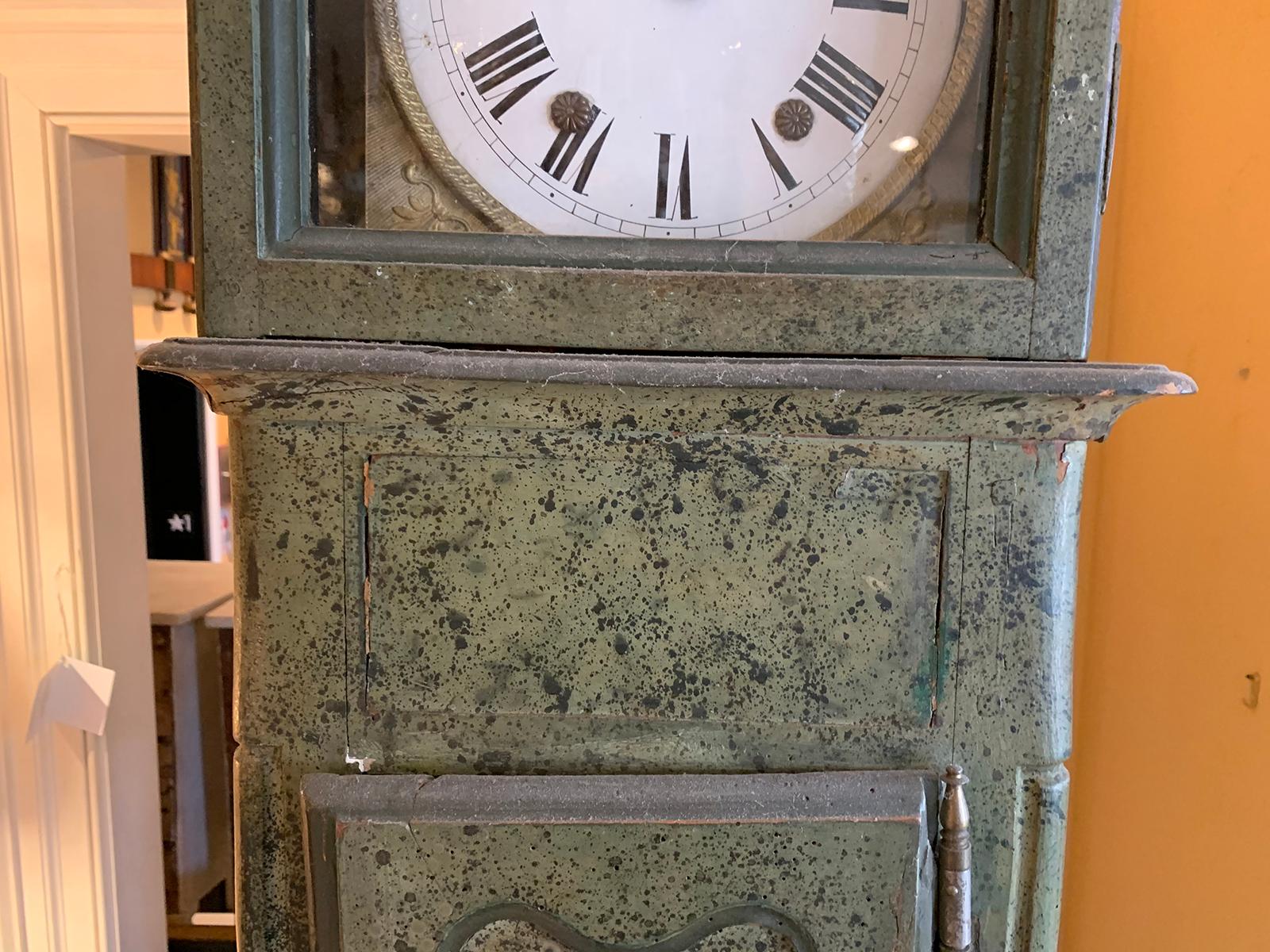 19th Century Tall French Painted Longcase Clock For Sale 7