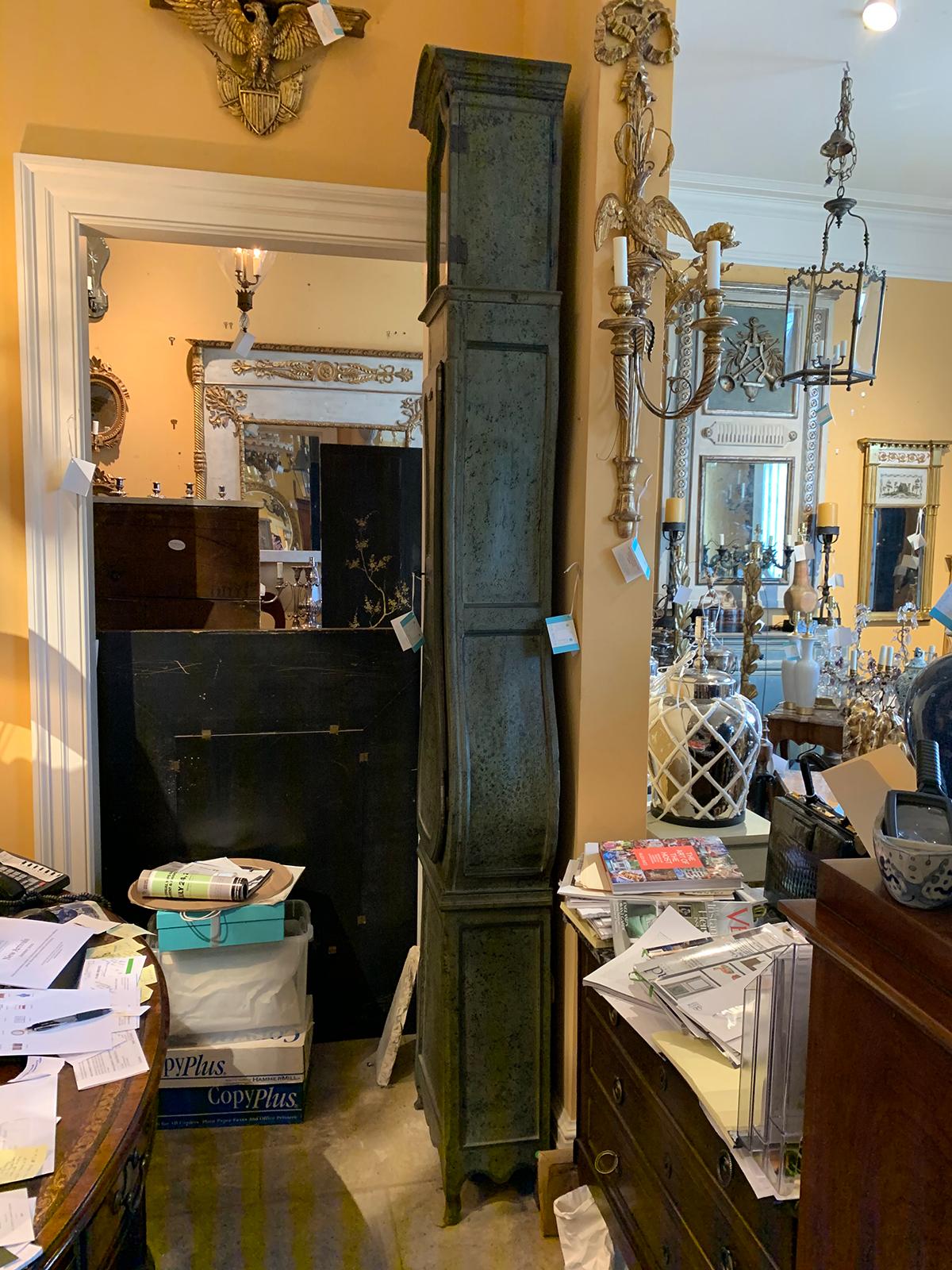 19th Century Tall French Painted Longcase Clock For Sale 15