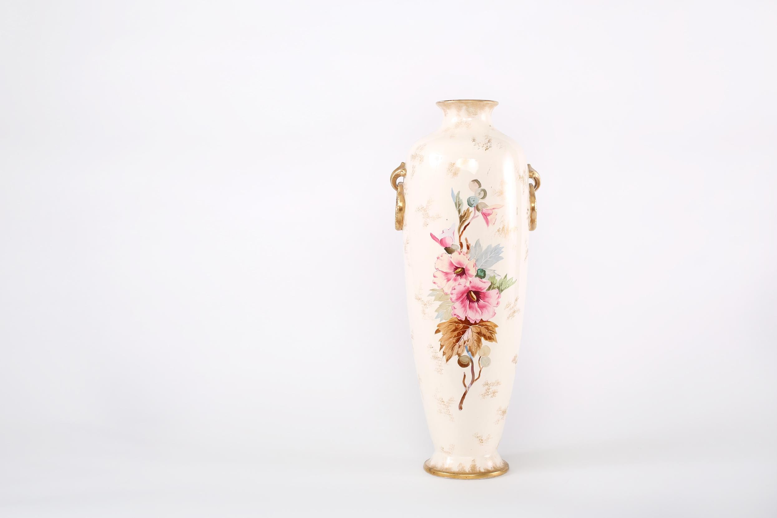 Hand-Painted 19th Century Tall Gilt Porcelain Decorative Vase / Piece For Sale