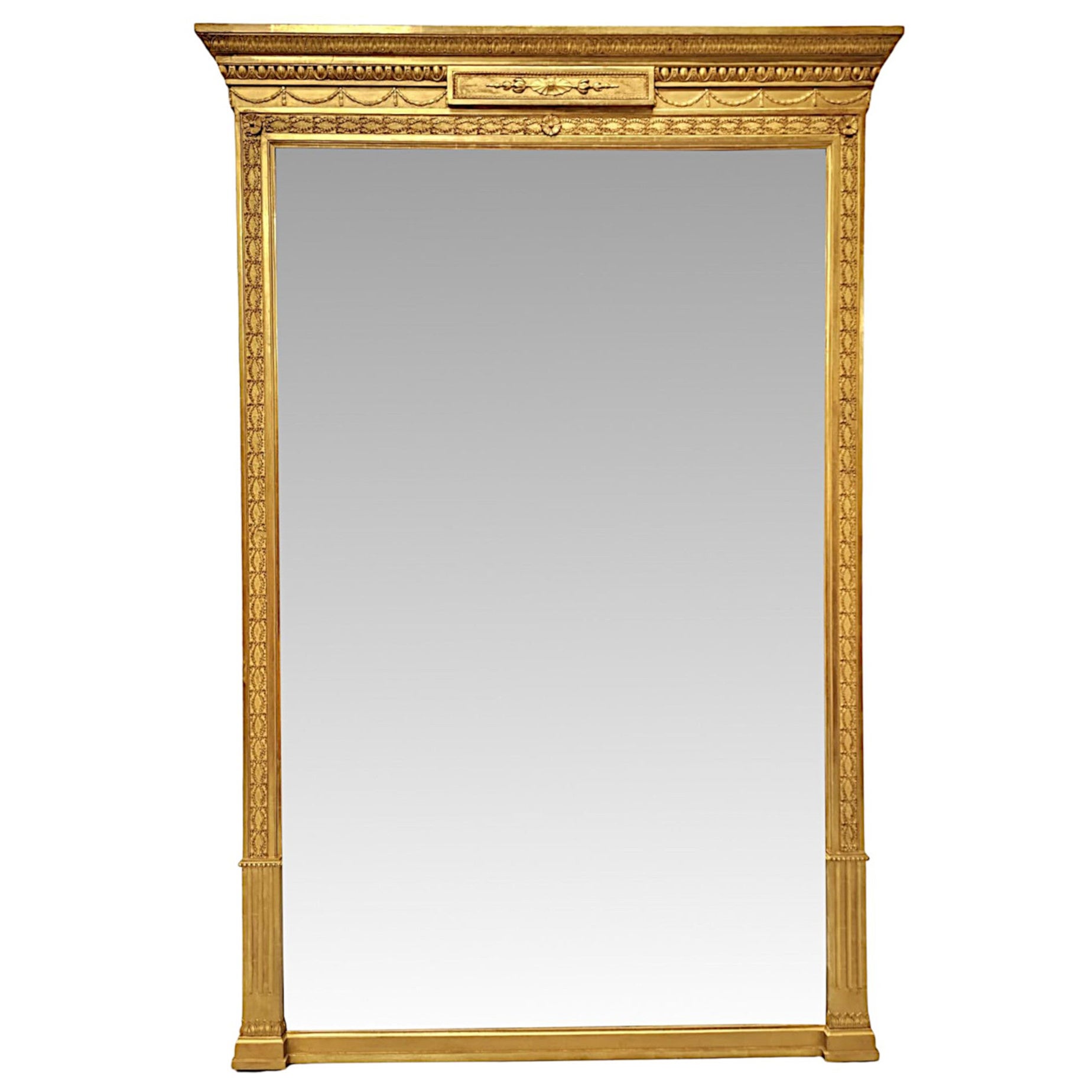 Grand miroir d'entrée en bois doré du 19ème siècle dans le design Adams