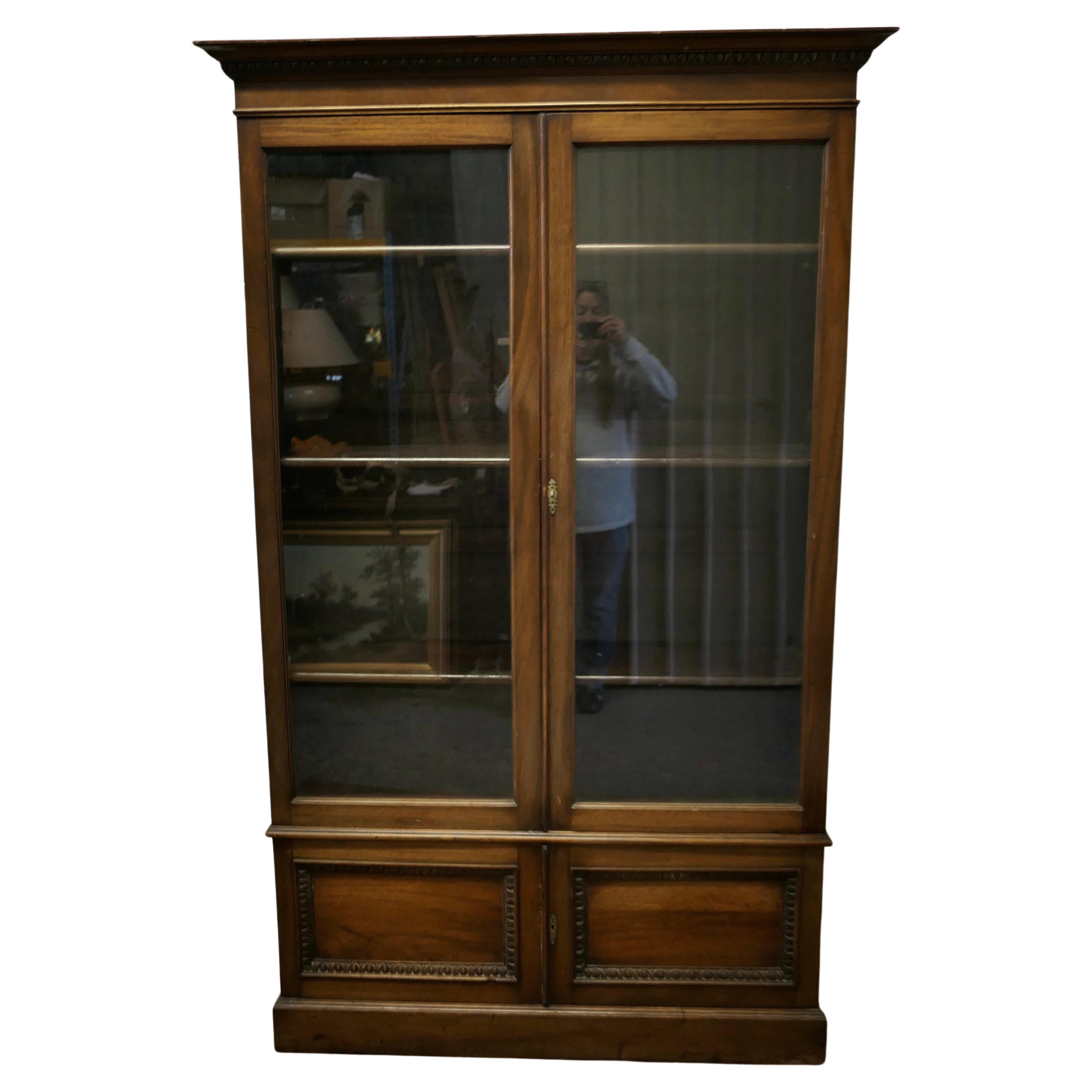 19th Century Tall Glazed Bookcase, with Cupboard under 