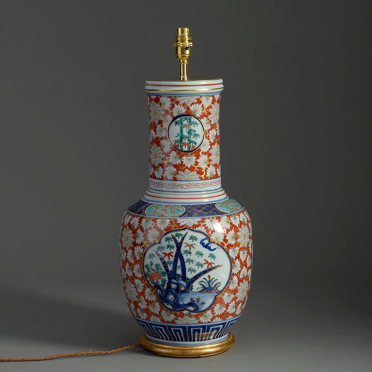 19th Century Tall Meiji Period Imari Vase Lamp In Good Condition In London, GB