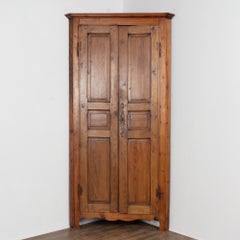 19th Century Tall Narrow French Pine Corner Cabinet