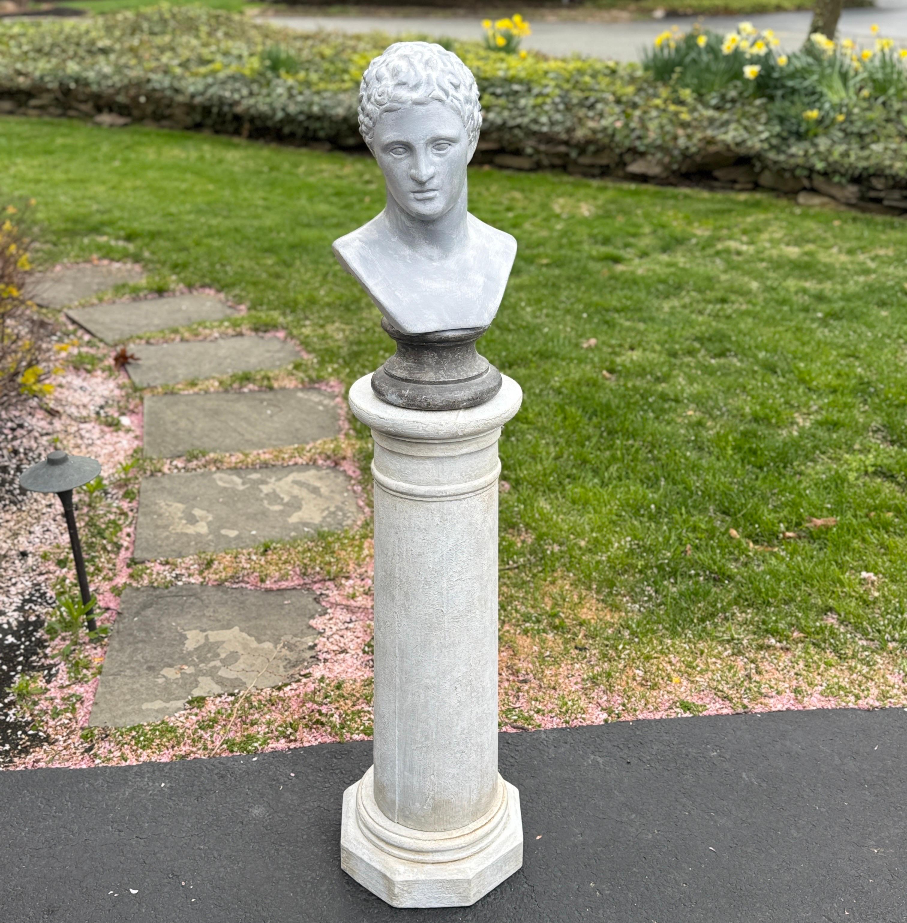 Hand-Crafted 19th Century Tall Painted Wood Column Pedestal Stand Gustavian Style