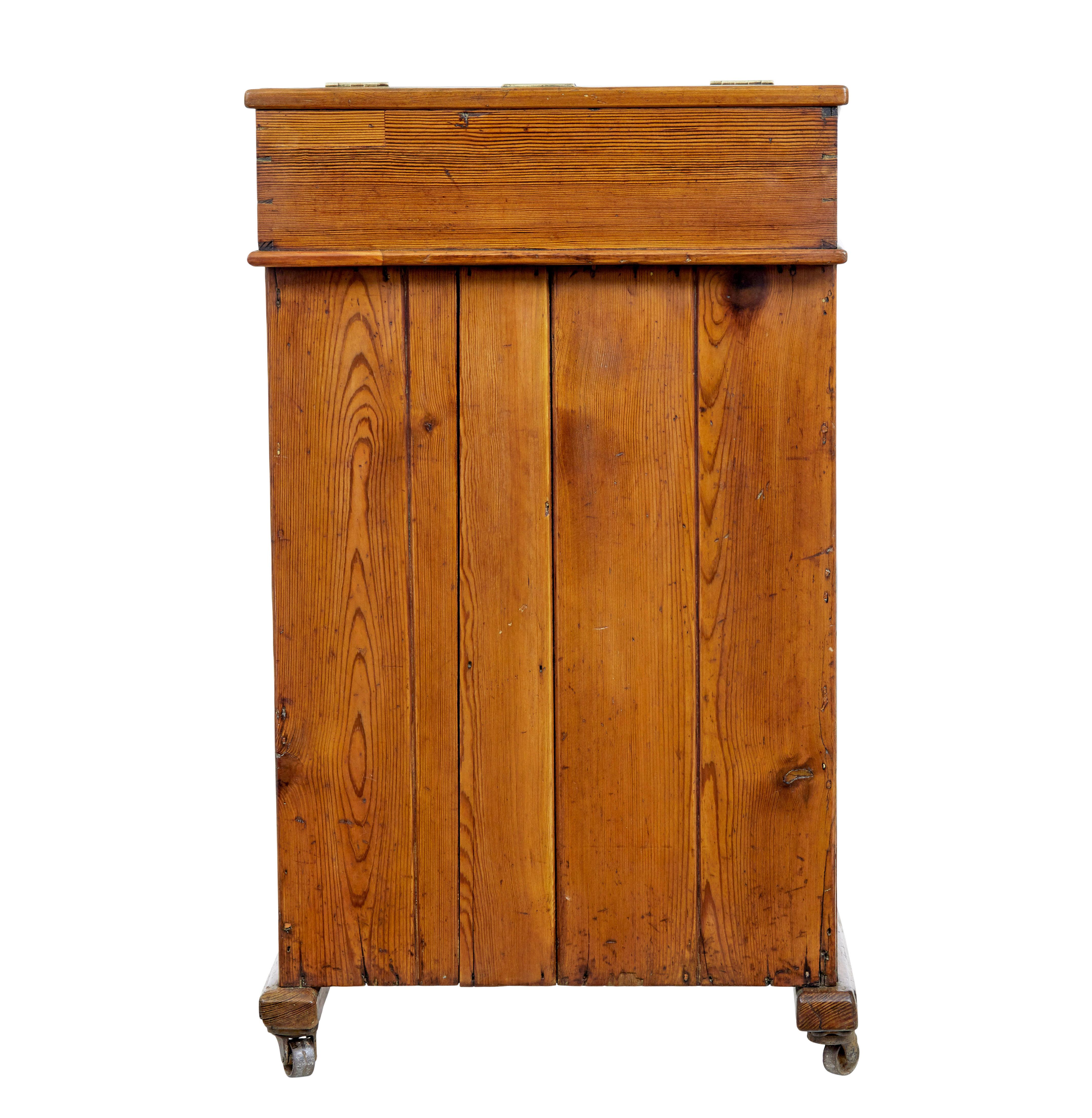 Hand-Carved 19th Century tall pine lecture writing desk For Sale