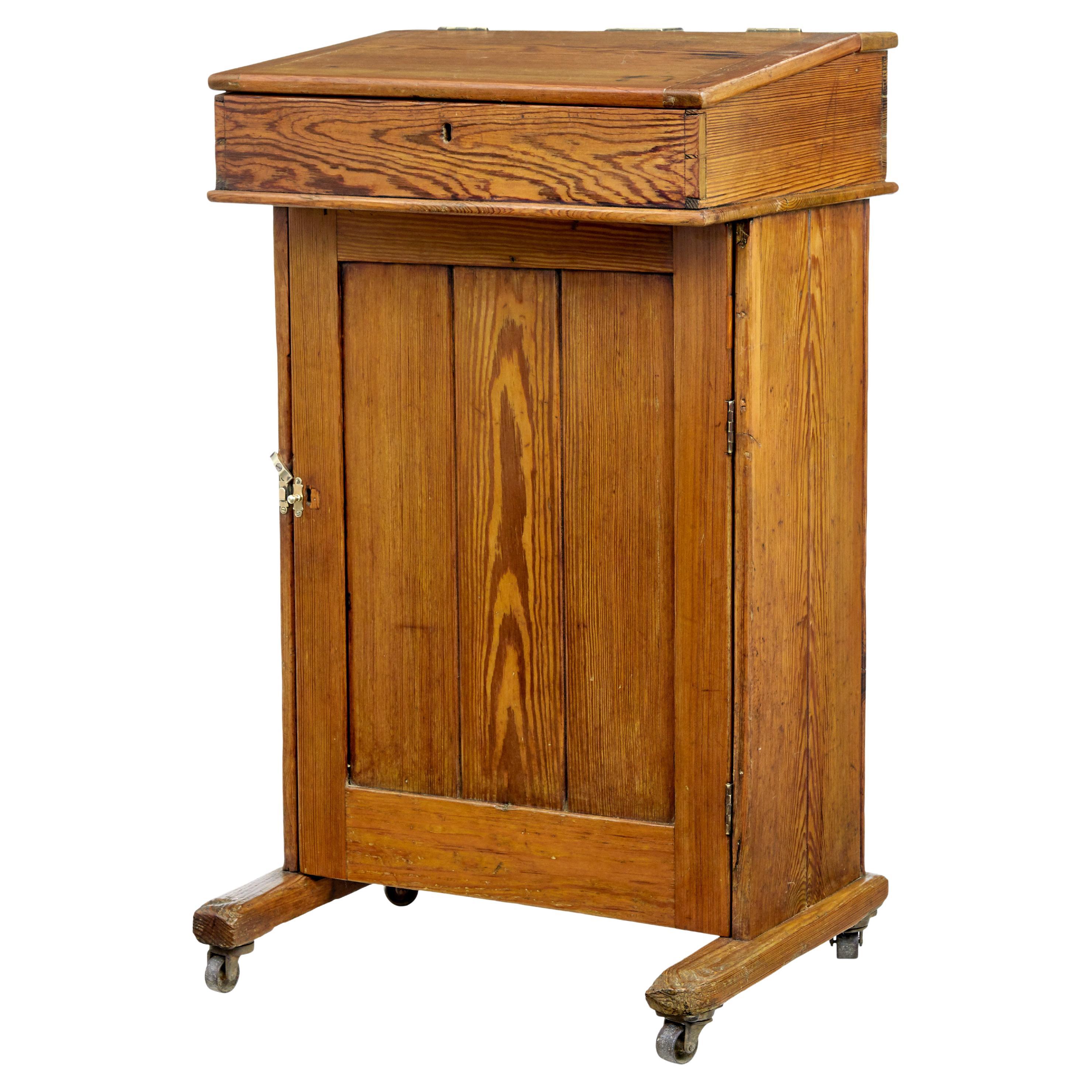 19th Century tall pine lecture writing desk For Sale