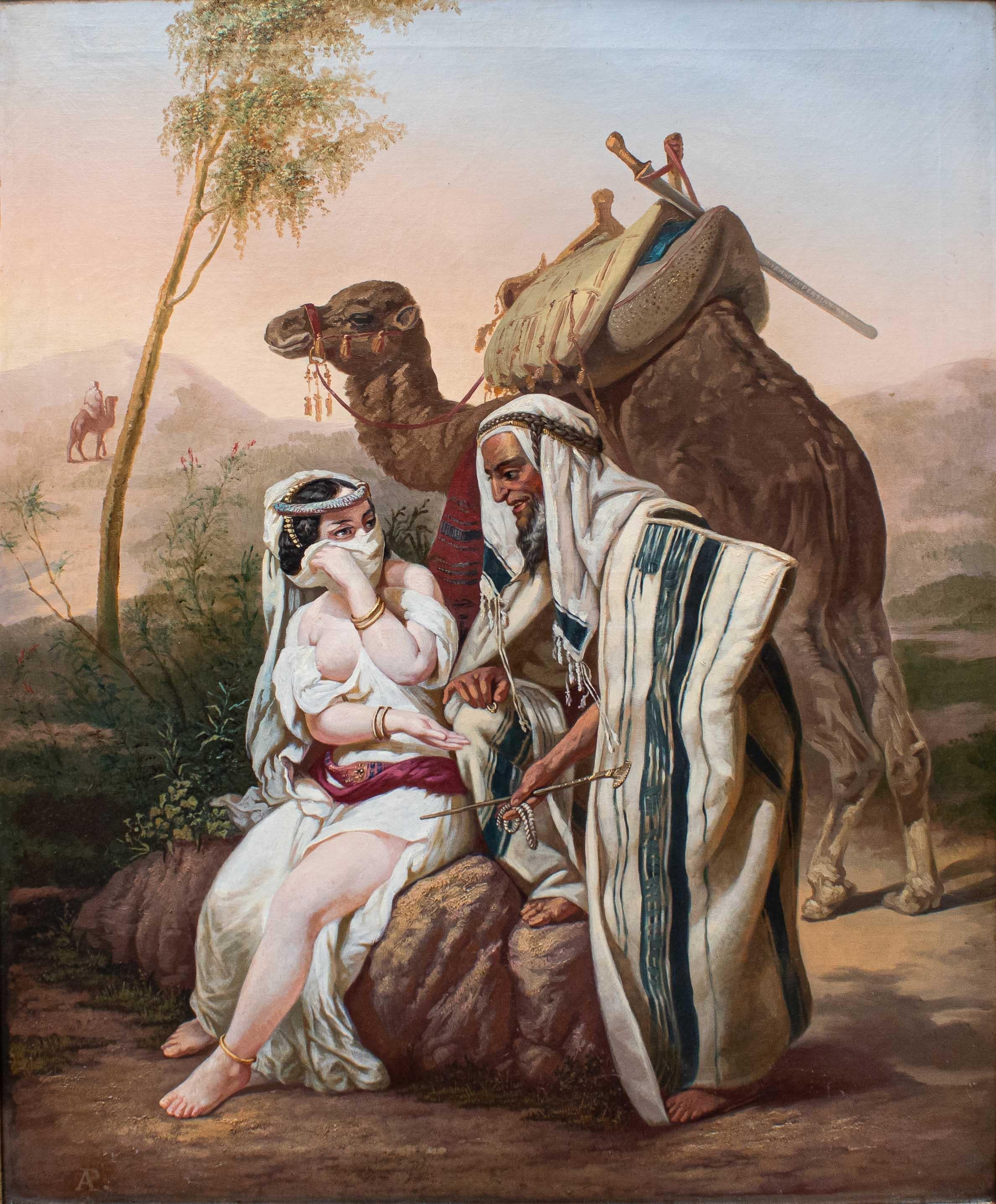 Nineteenth century
Tamar of Judah
Oil on canvas, 114x91 cm
Signed lower left.

The biblical story told in this canvas is that of Tamar of Judah, told in chapter 38 of Genesis. According to the Bible, Judah had three sons: Er, Onan and Sela. Er