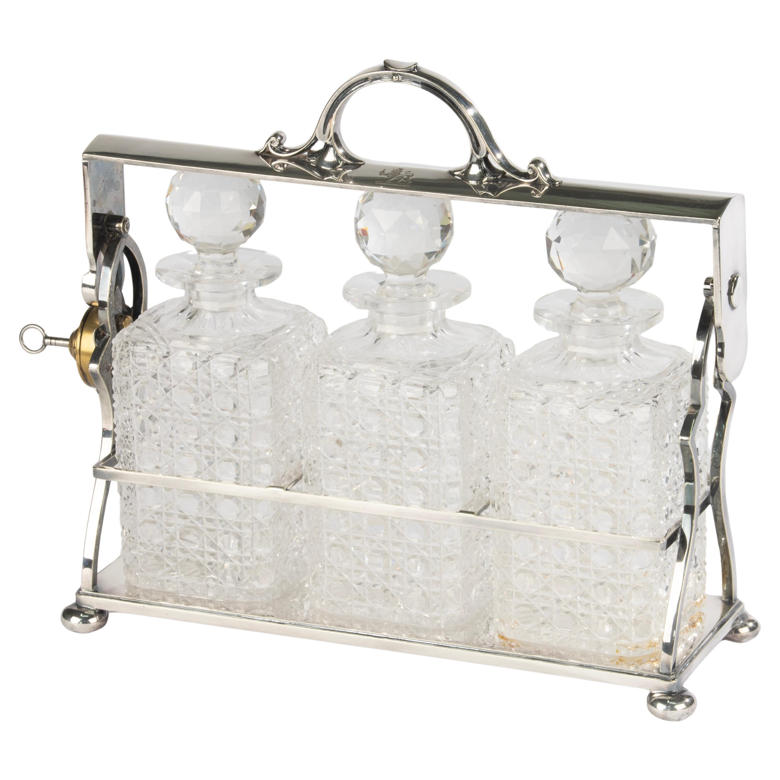 19th Century Tantalus - Victorian - Silver Plate and Carved Crystal