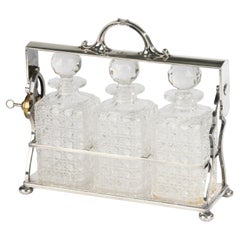 19th Century Tantalus - Victorian - Silver Plate and Carved Crystal