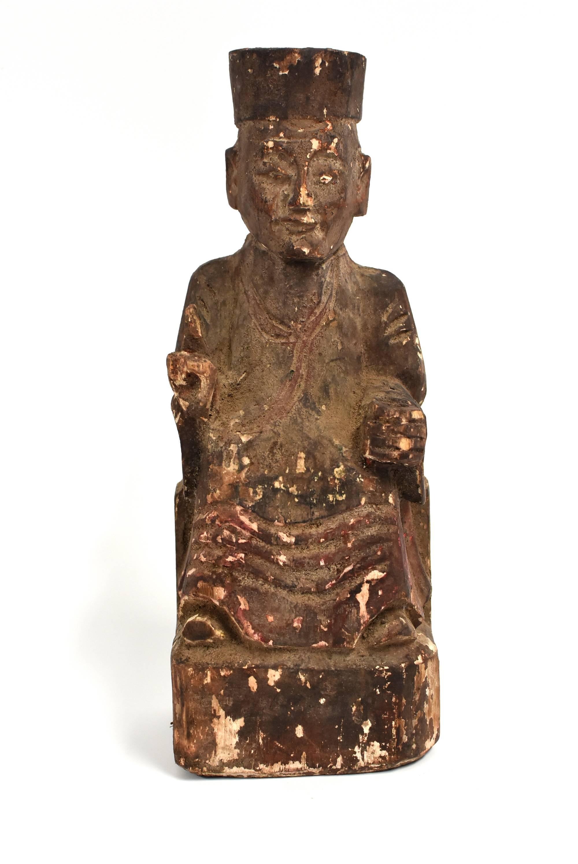 19th Century Taoist Master Wood Statue For Sale 12