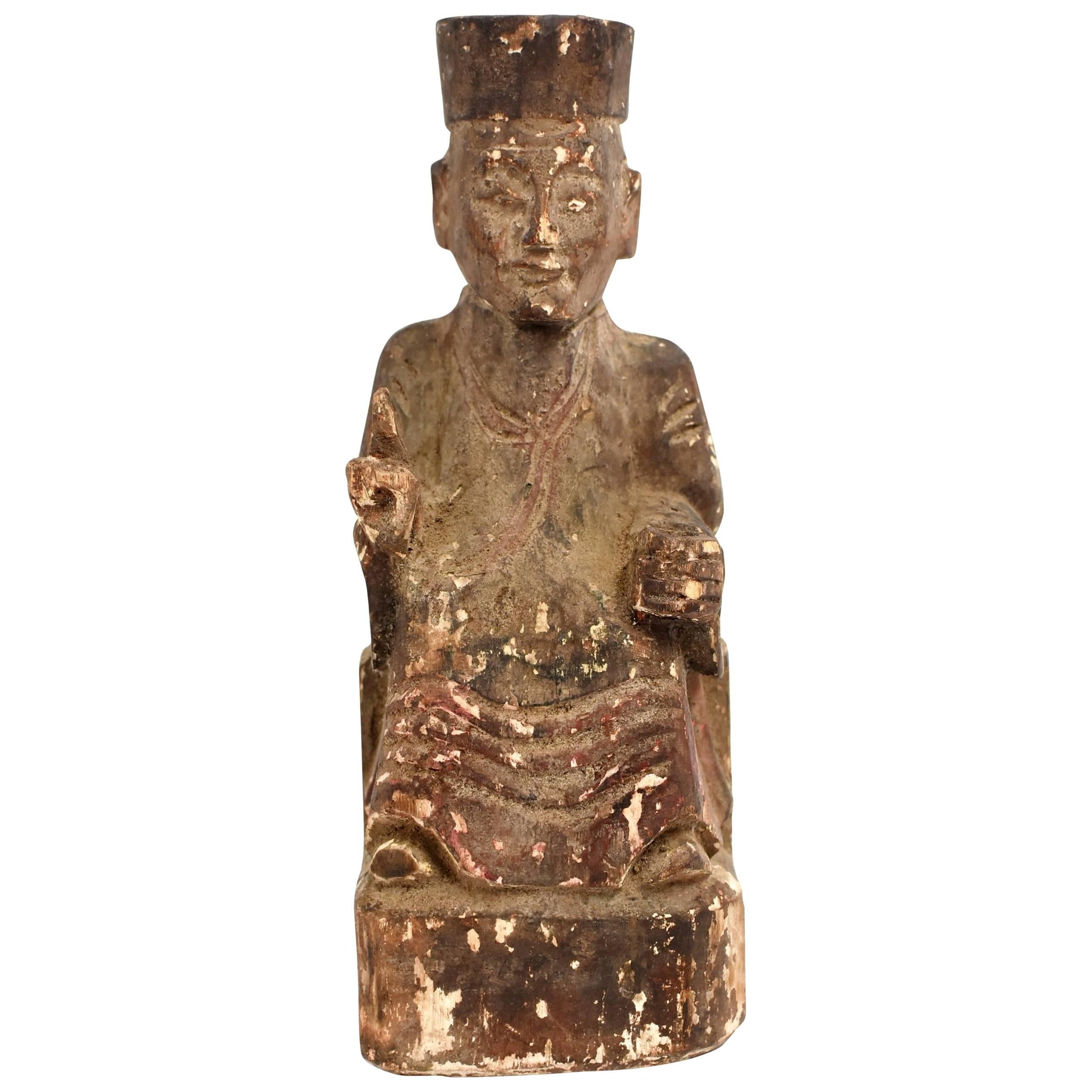 19th Century Taoist Master Wood Statue