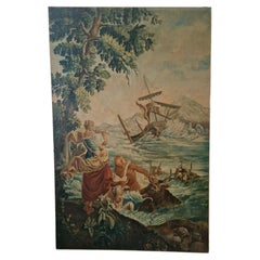 19th Century Tapestry-Inspired Large Oil Painting Mural, French Chateau Art