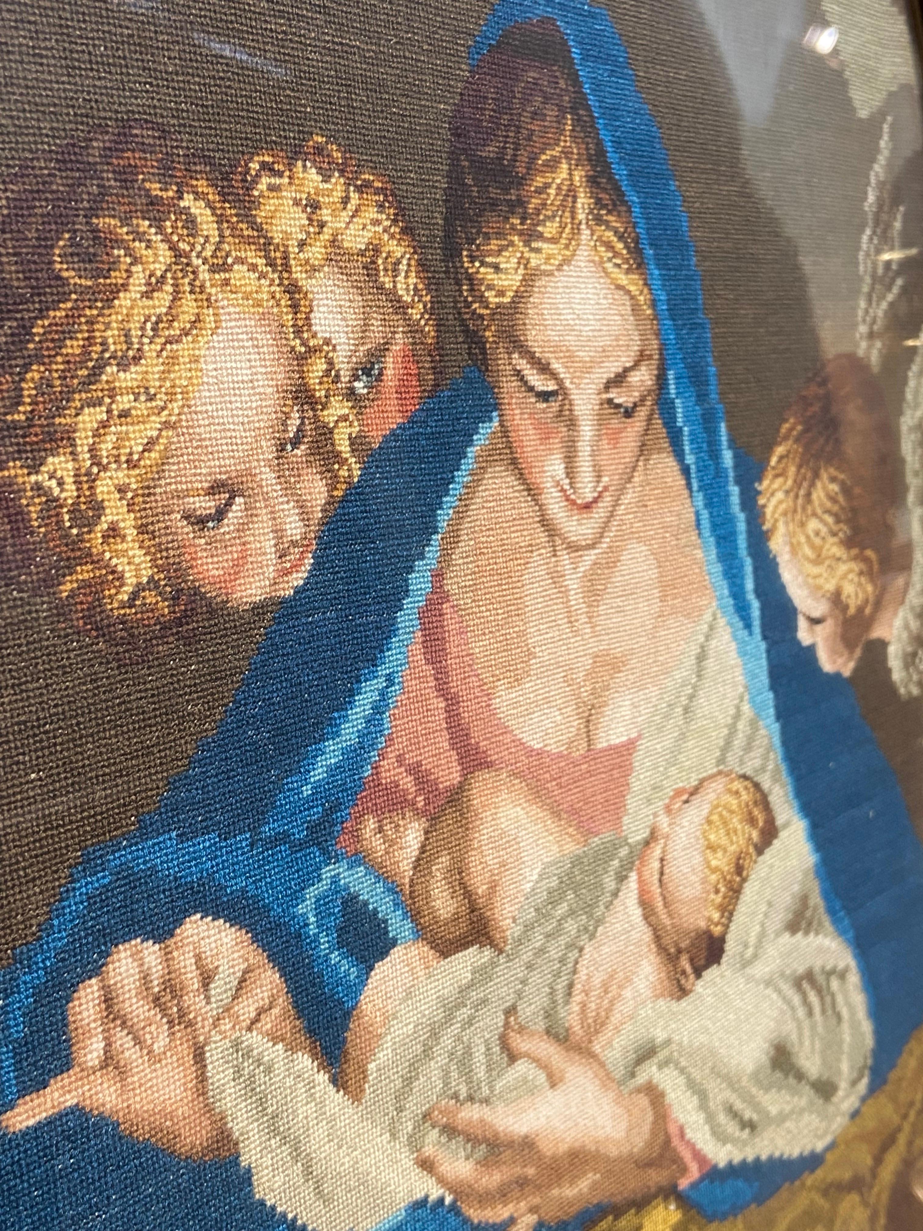 Hand-Knotted 19th Century Tapestry Madonna and a Child Surrounded with Angels For Sale