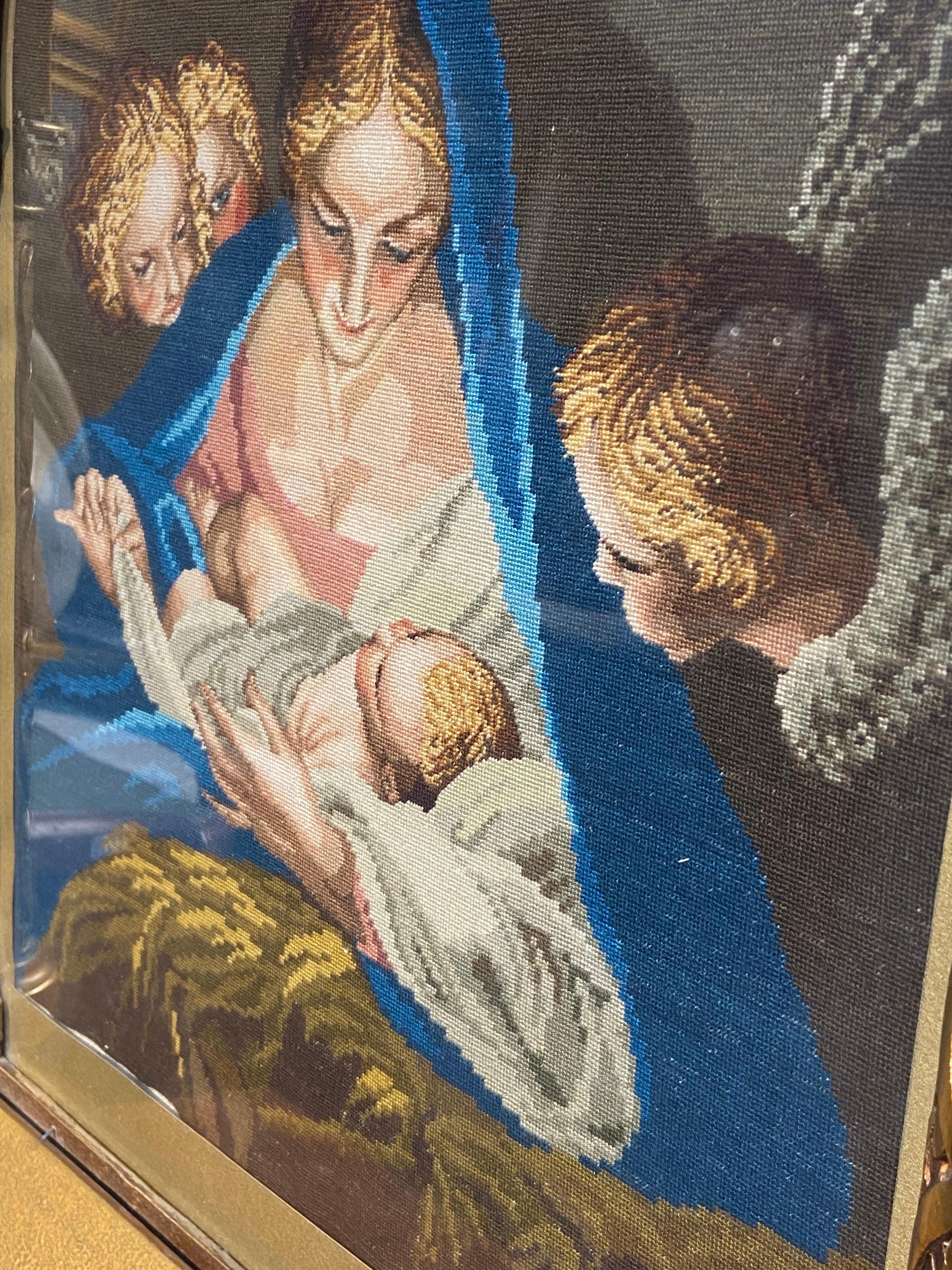 19th Century Tapestry Madonna and a Child Surrounded with Angels In Good Condition For Sale In Sofia, BG