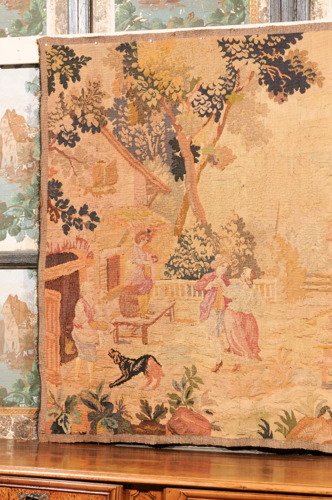 19th Century Tapestry of Countryside Scene with Figures 5