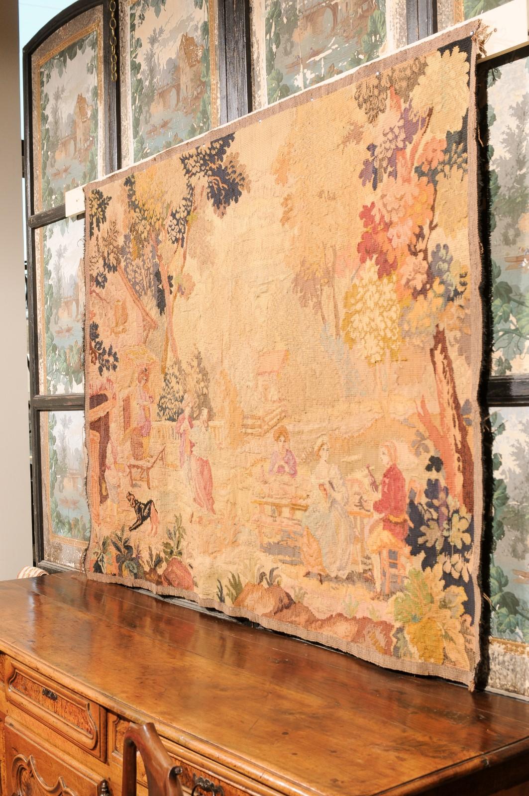 19th Century Tapestry of Countryside Scene with Figures In Good Condition In Atlanta, GA