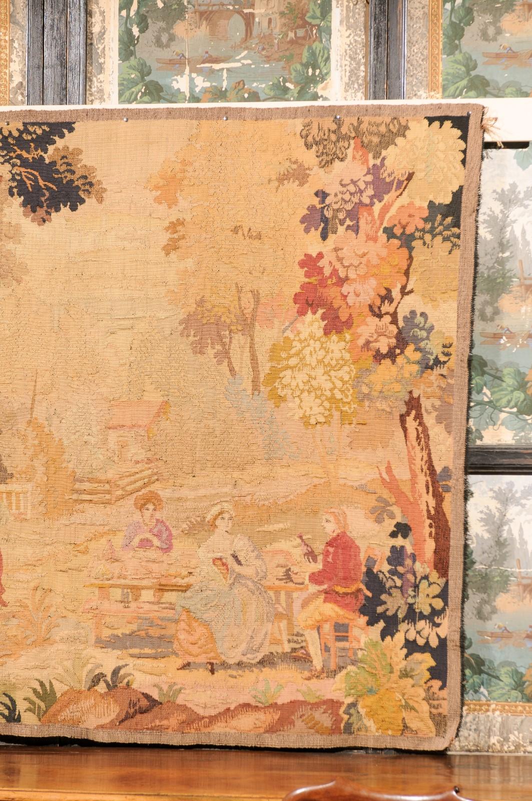 19th Century Tapestry of Countryside Scene with Figures 3