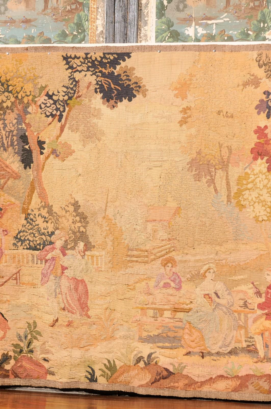 19th Century Tapestry of Countryside Scene with Figures 4