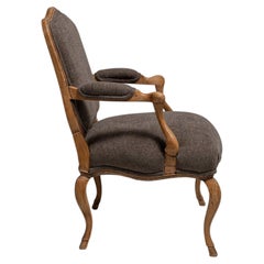 19th Century Taupe Wood Louis XV Oak Upholstered Armchair