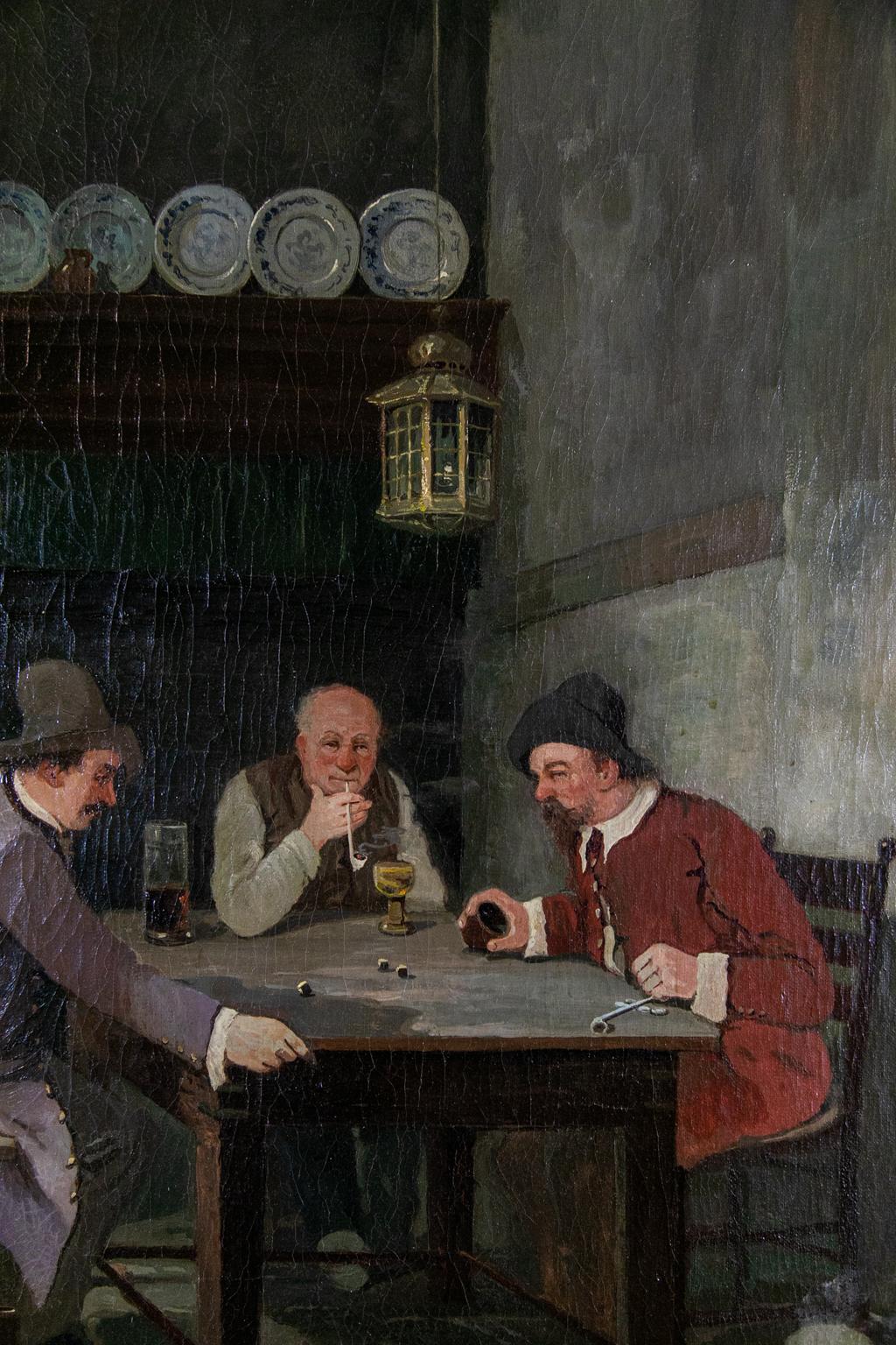 Peint à la main peinture à l'huile de la scène de taverne du 19ème siècle par L. Wittkowski en vente