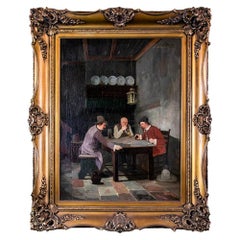 19th Century Tavern Scene Oil Painting by L. Wittkowski