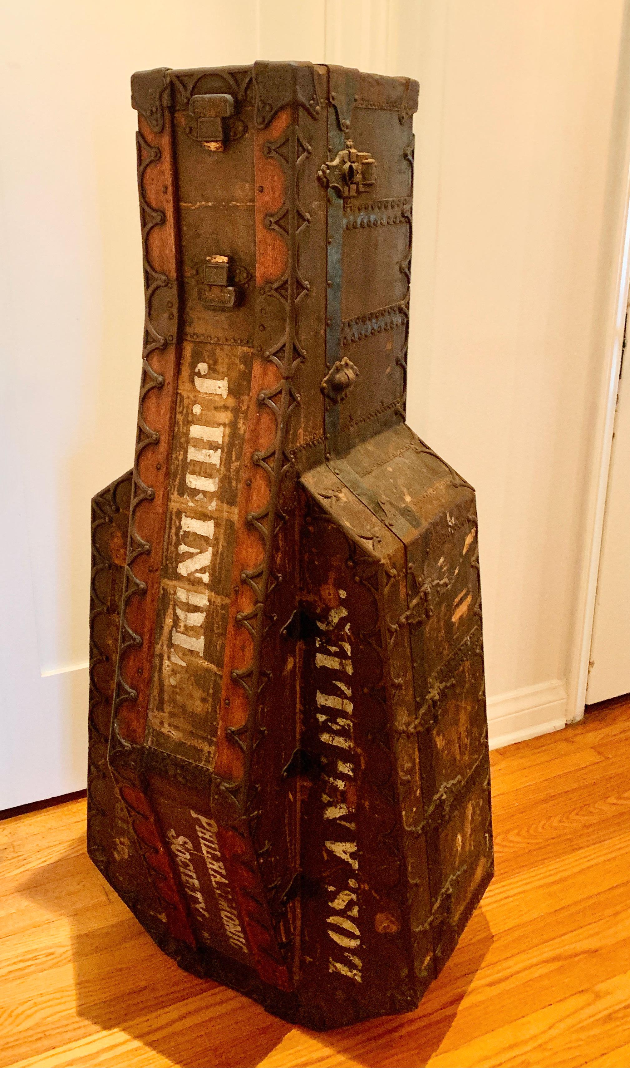 Vintage Cello case. Custom Construction by the Taylor Trunk Works, late 19th century. The Cello Case is made custom made, signed and numbered. The piece made for J Heindl was contracted sometime in the late 1800's is very well made with reinforce