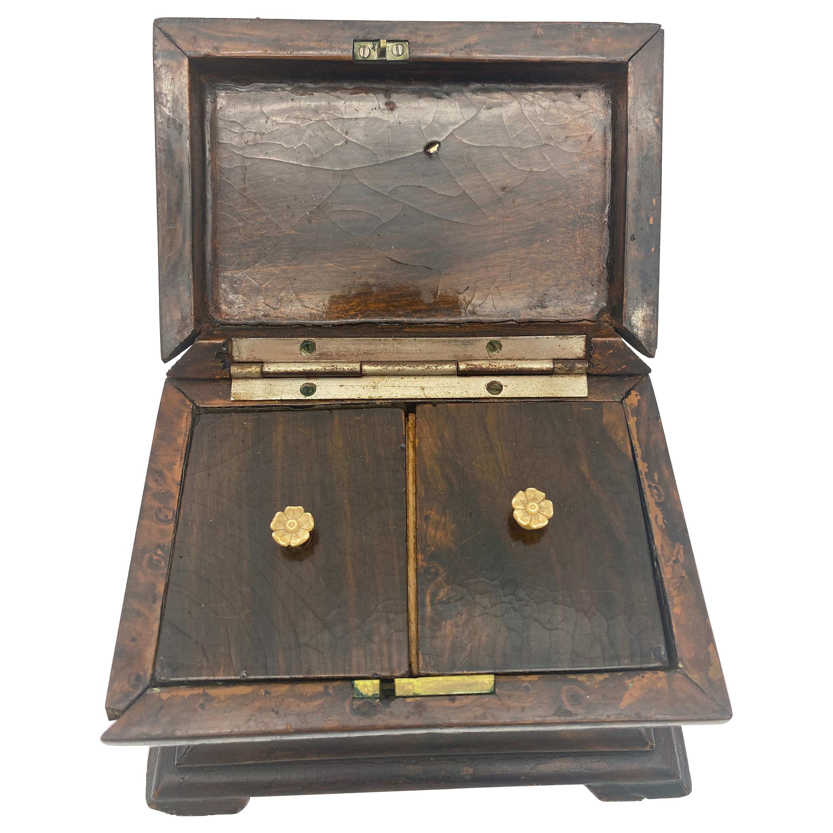 19th Century Tea Caddy with Brass Ornaments