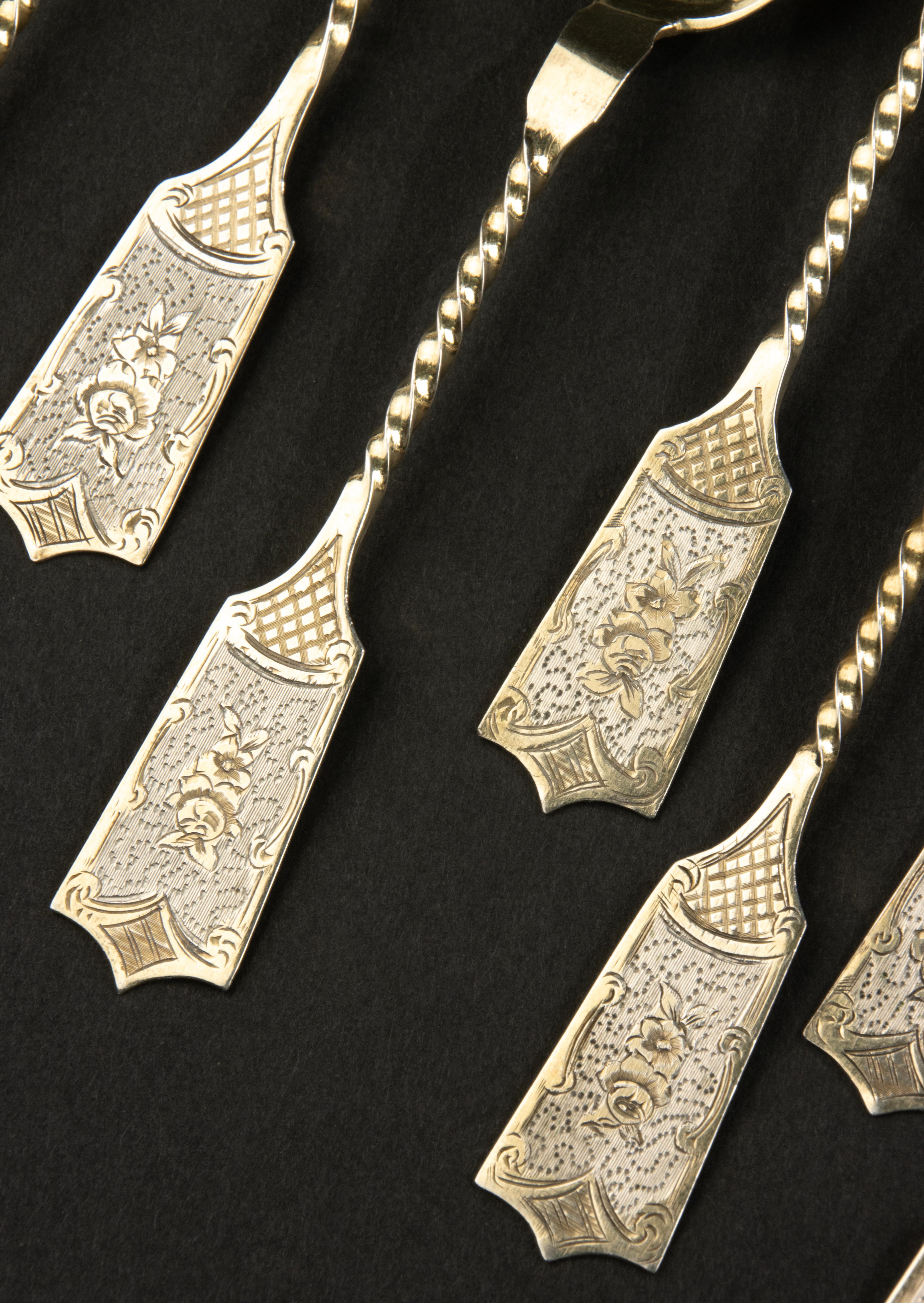19th Century Tea Cutlery Set - Silver - Complete in Inlaid Box - Napoleon III For Sale 8