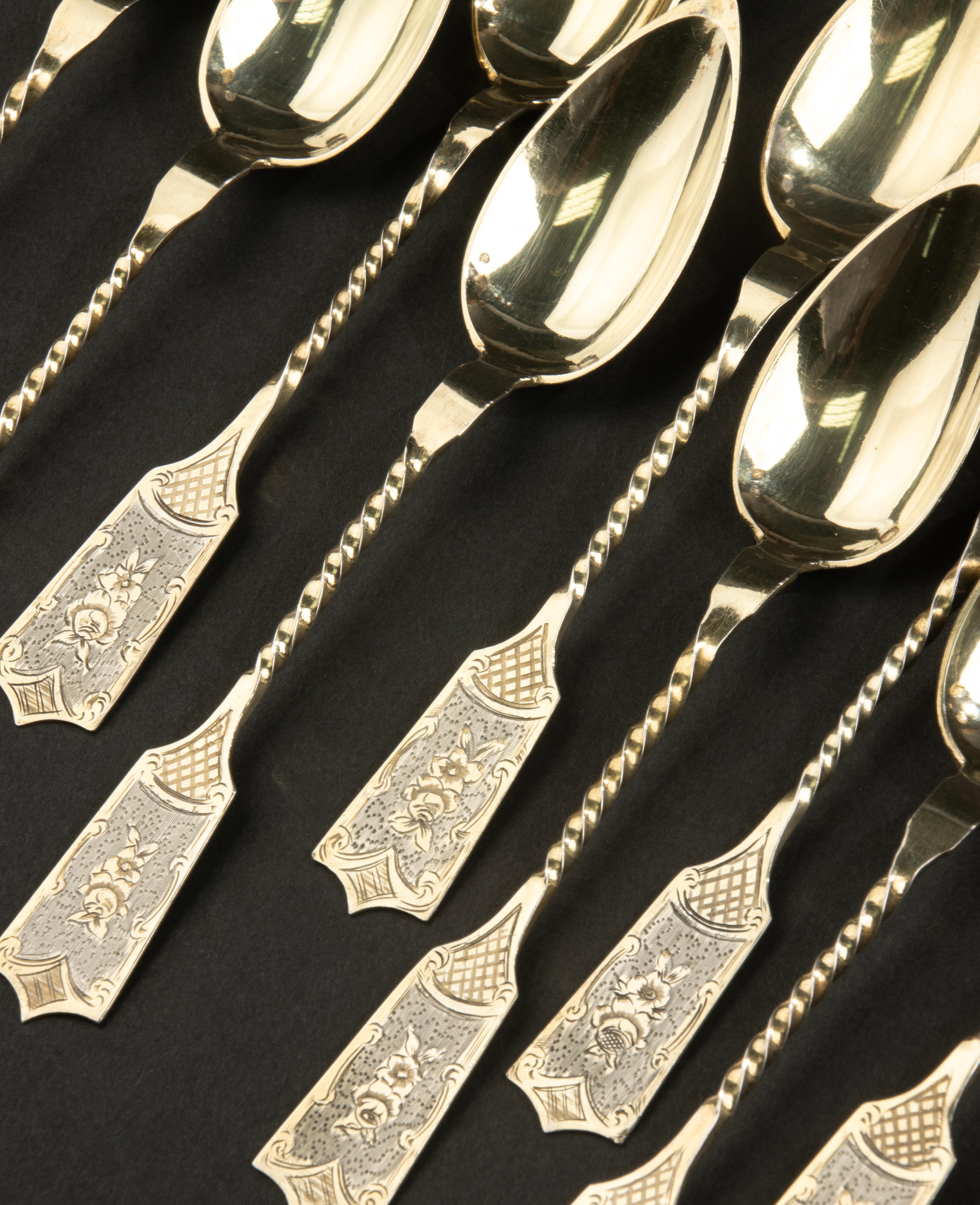 19th Century Tea Cutlery Set - Silver - Complete in Inlaid Box - Napoleon III For Sale 10