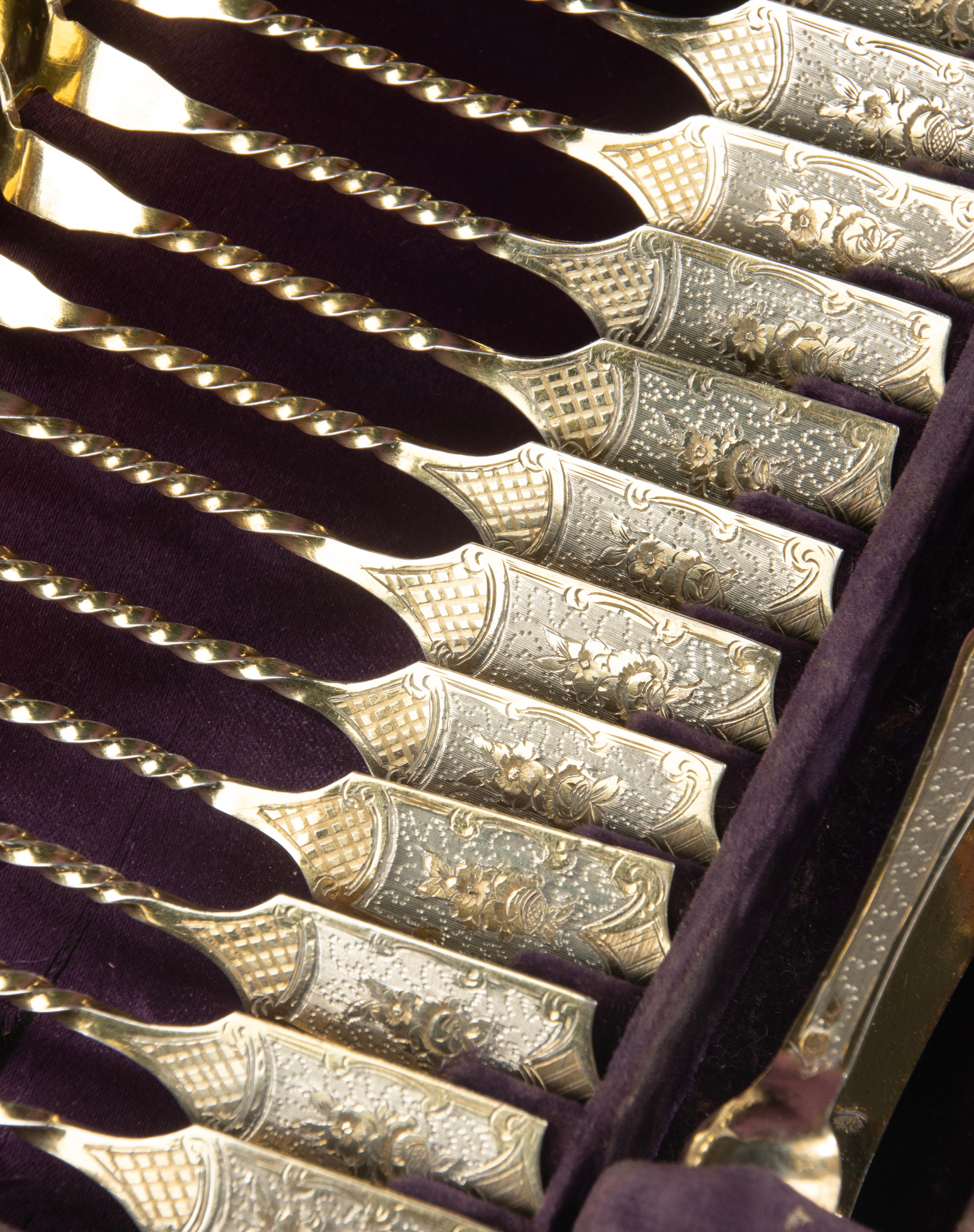 Mid-19th Century 19th Century Tea Cutlery Set - Silver - Complete in Inlaid Box - Napoleon III For Sale