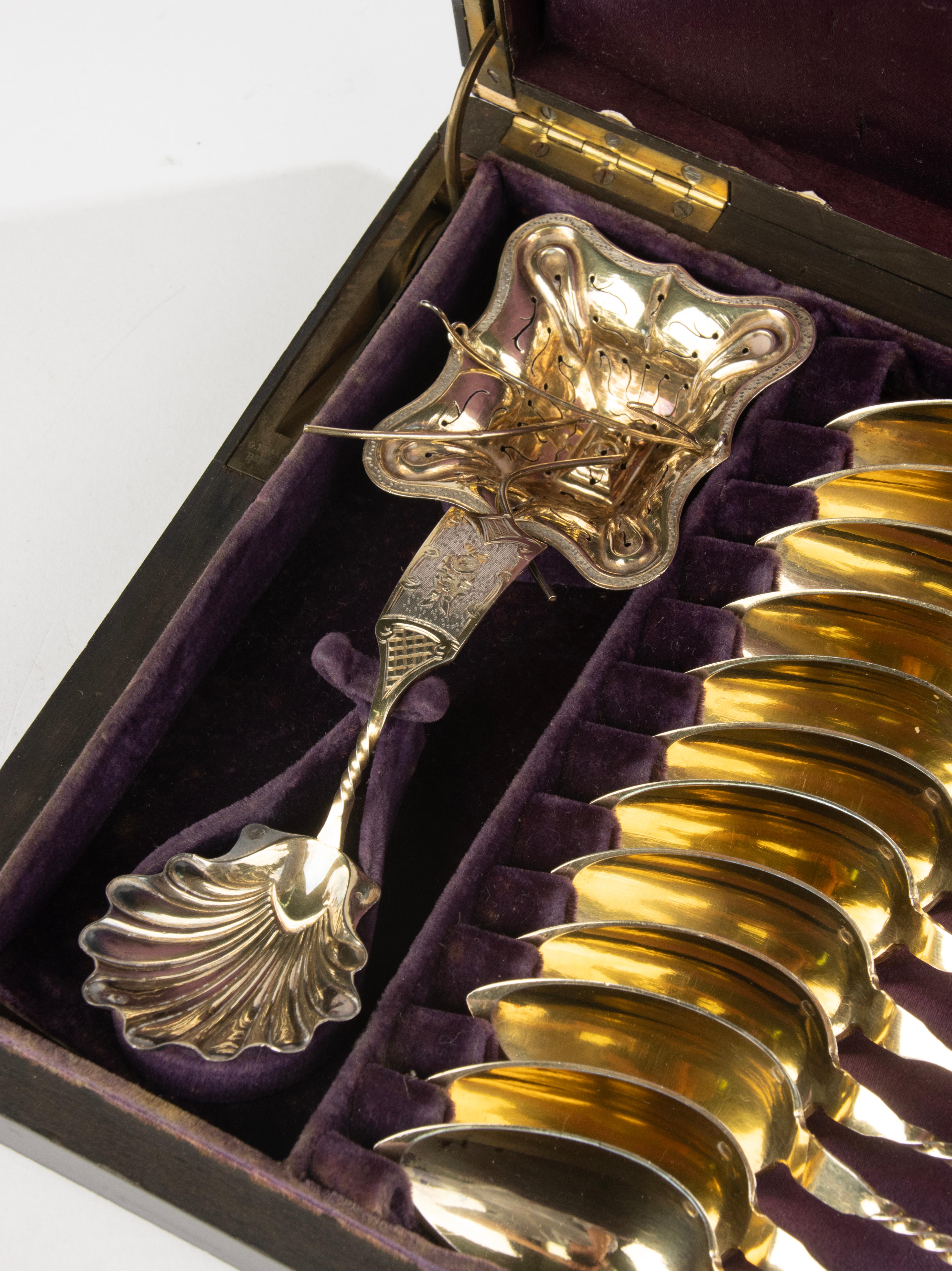 19th Century Tea Cutlery Set - Silver - Complete in Inlaid Box - Napoleon III For Sale 1
