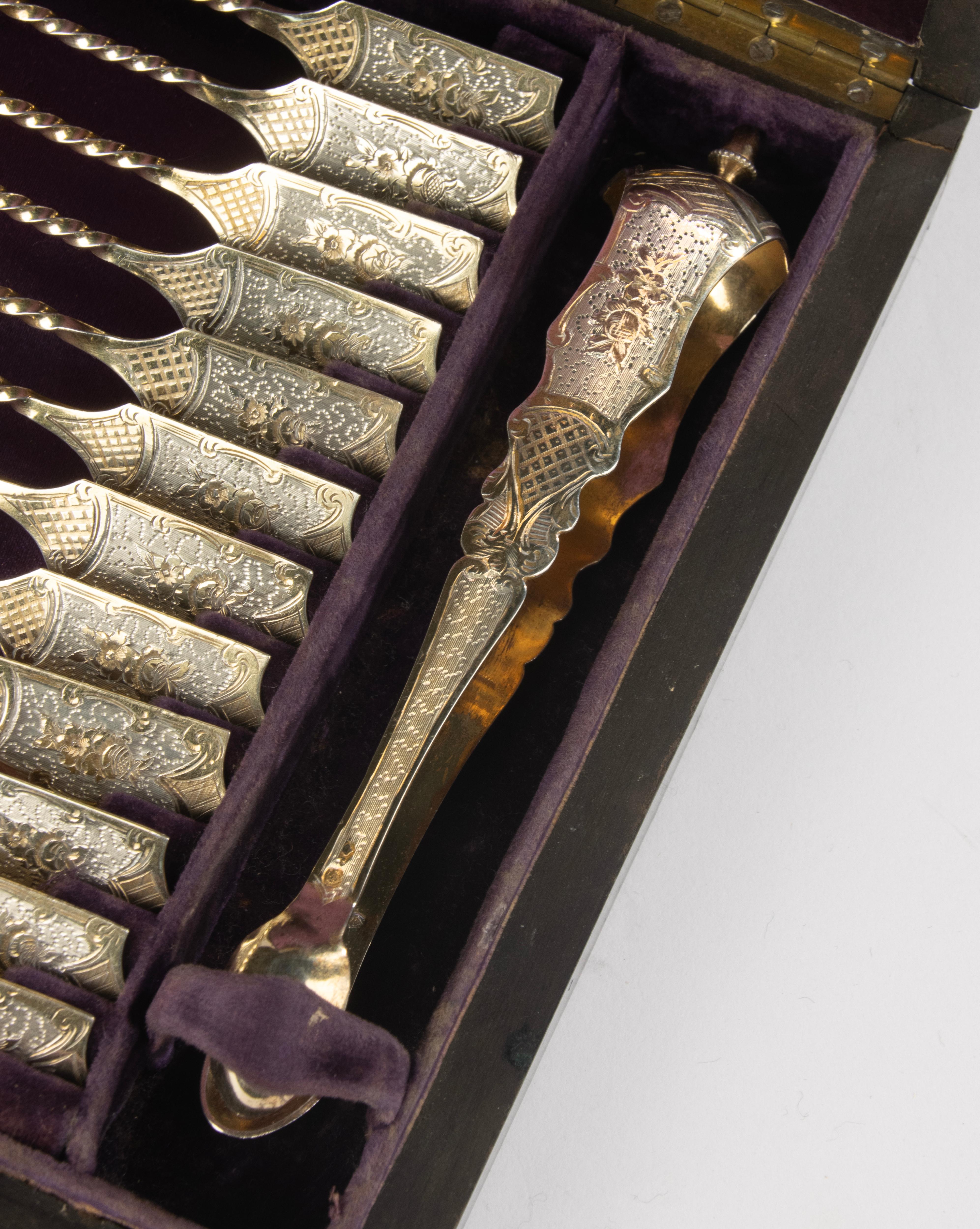 19th Century Tea Cutlery Set - Silver - Complete in Inlaid Box - Napoleon III For Sale 3