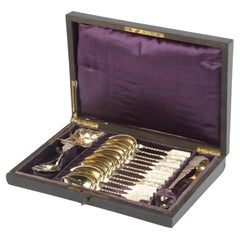 Antique 19th Century Tea Cutlery Set - Silver - Complete in Inlaid Box - Napoleon III