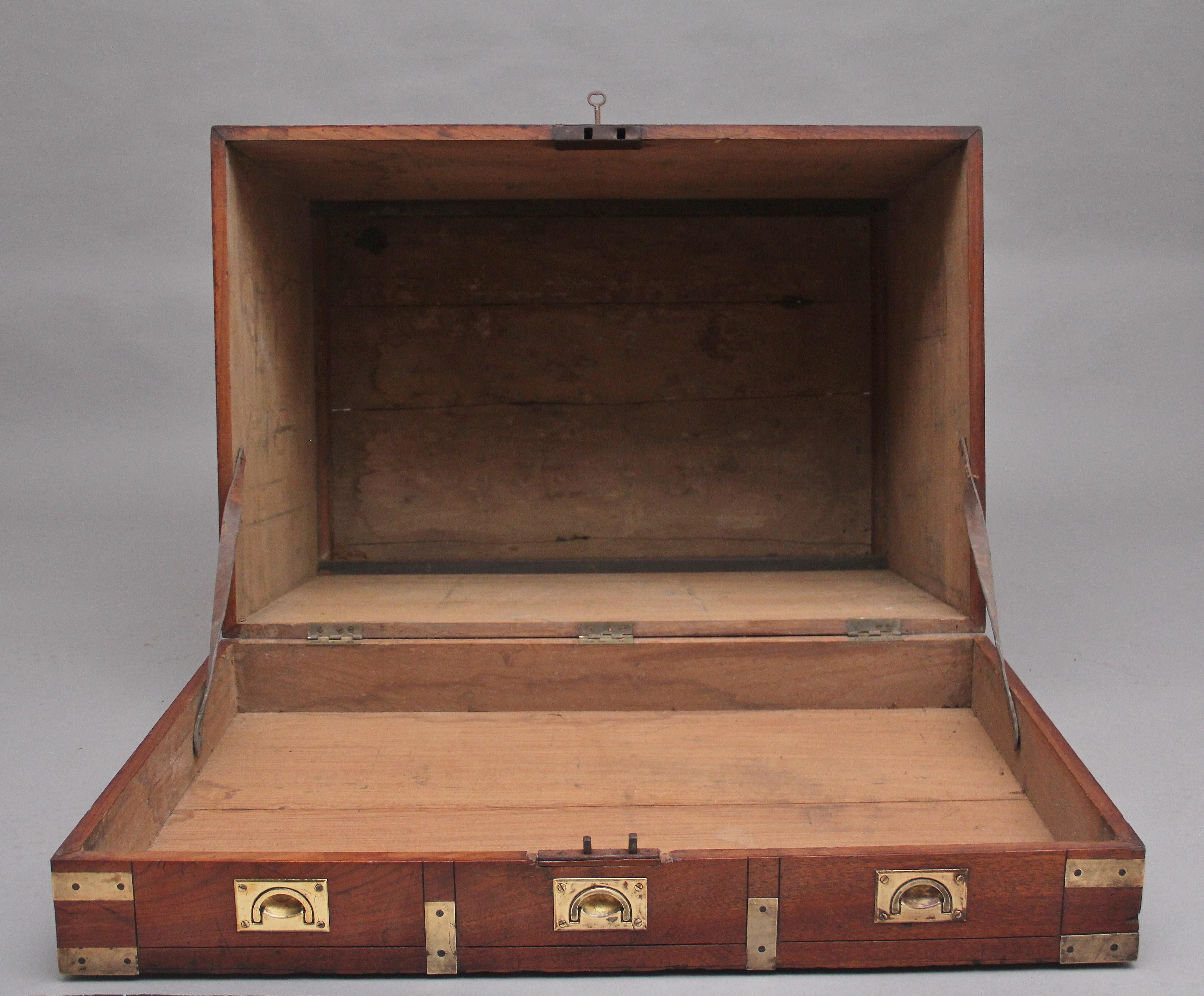 19th Century Teak and Brass Bound Campaign Trunk 4