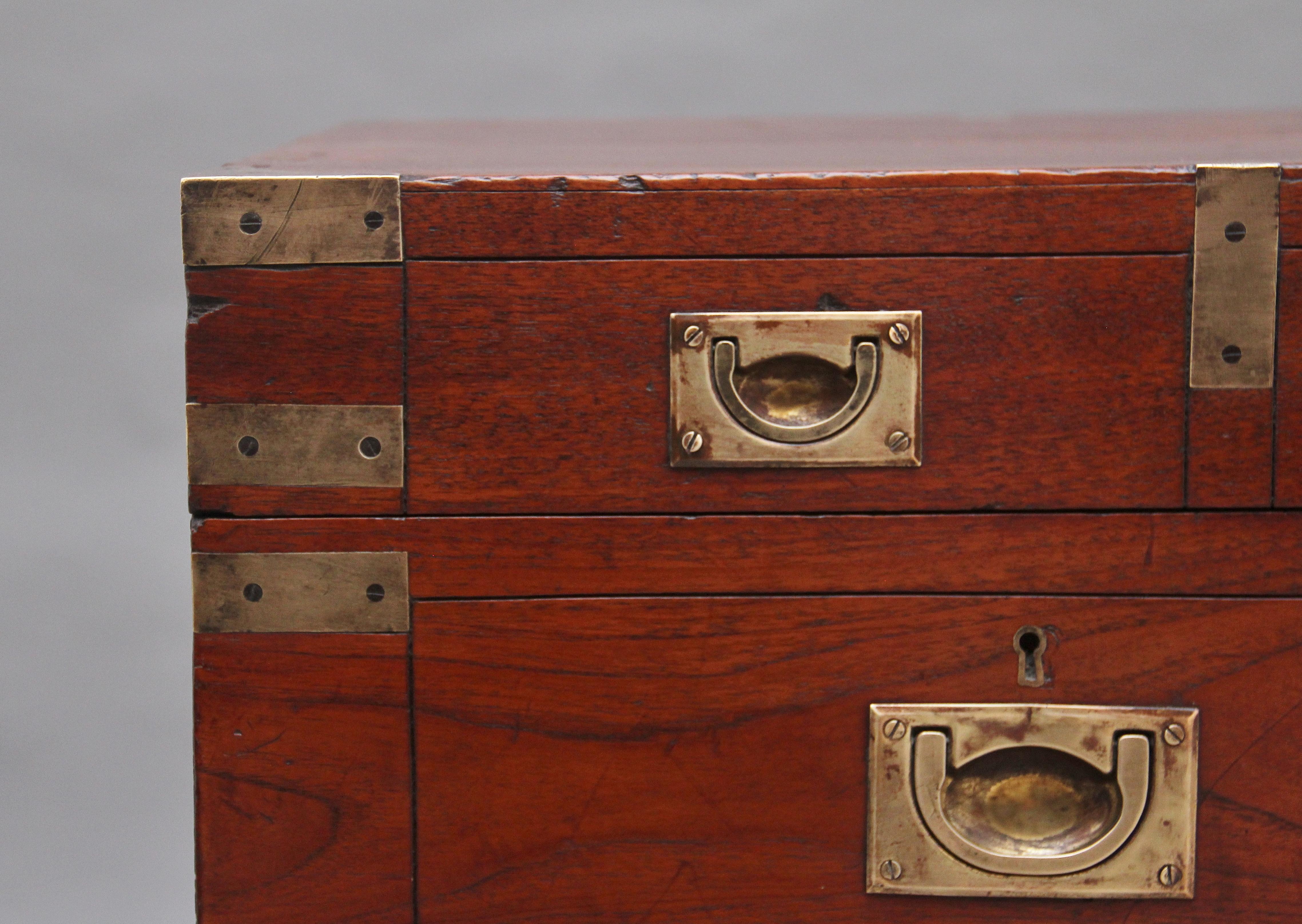 19th Century Teak and Brass Bound Campaign Trunk 5