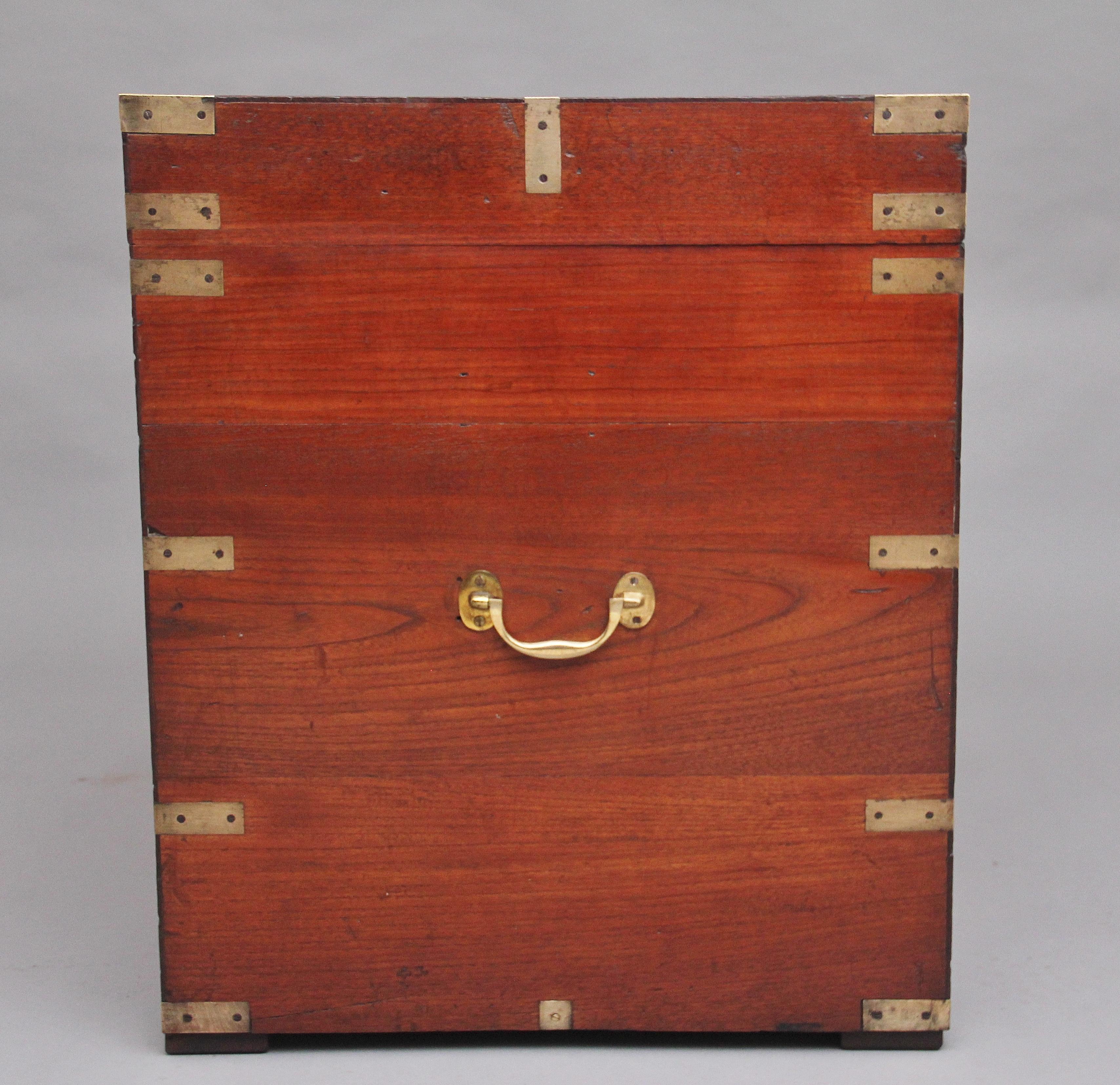 Mid-19th Century 19th Century Teak and Brass Bound Campaign Trunk