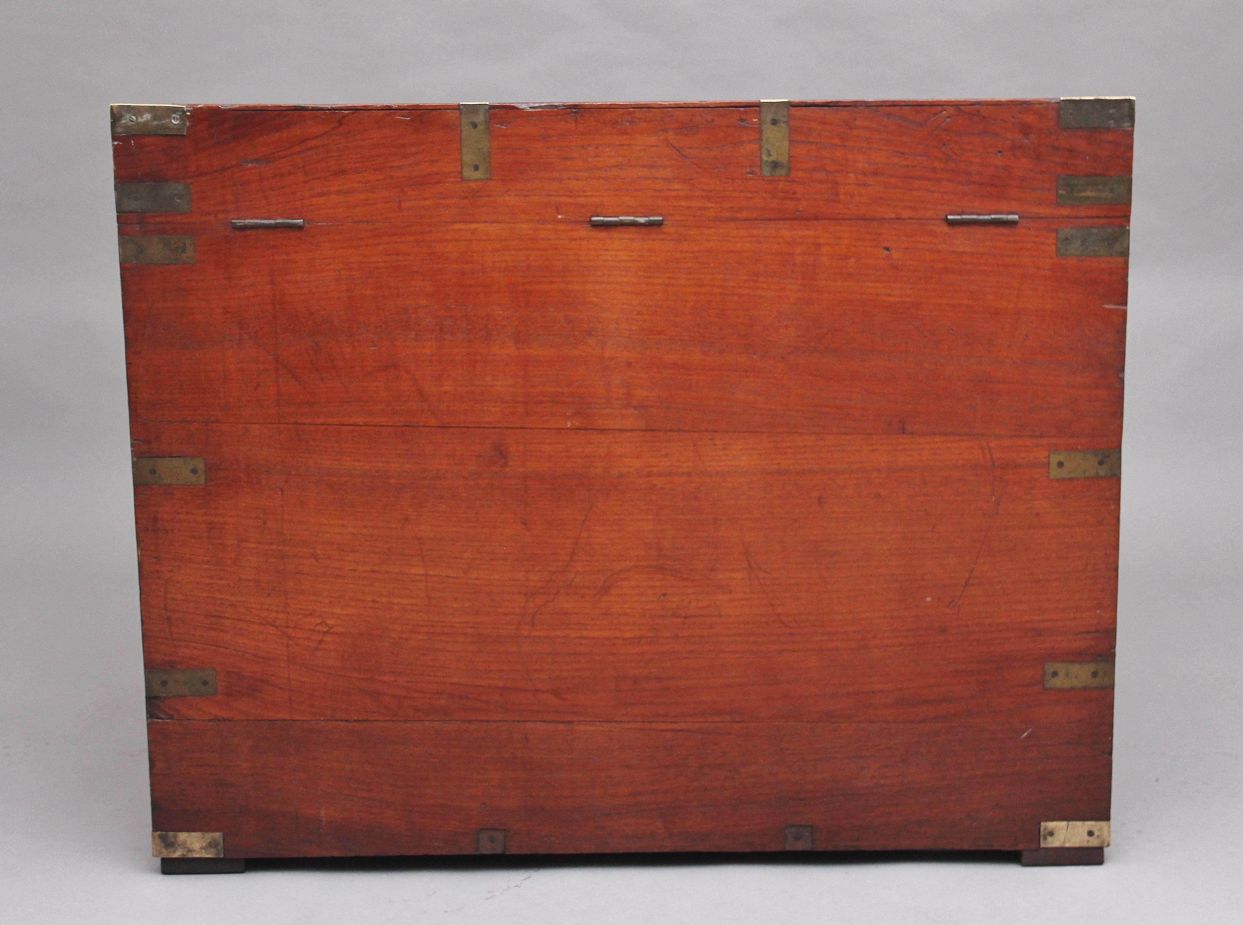 19th Century Teak and Brass Bound Campaign Trunk 1