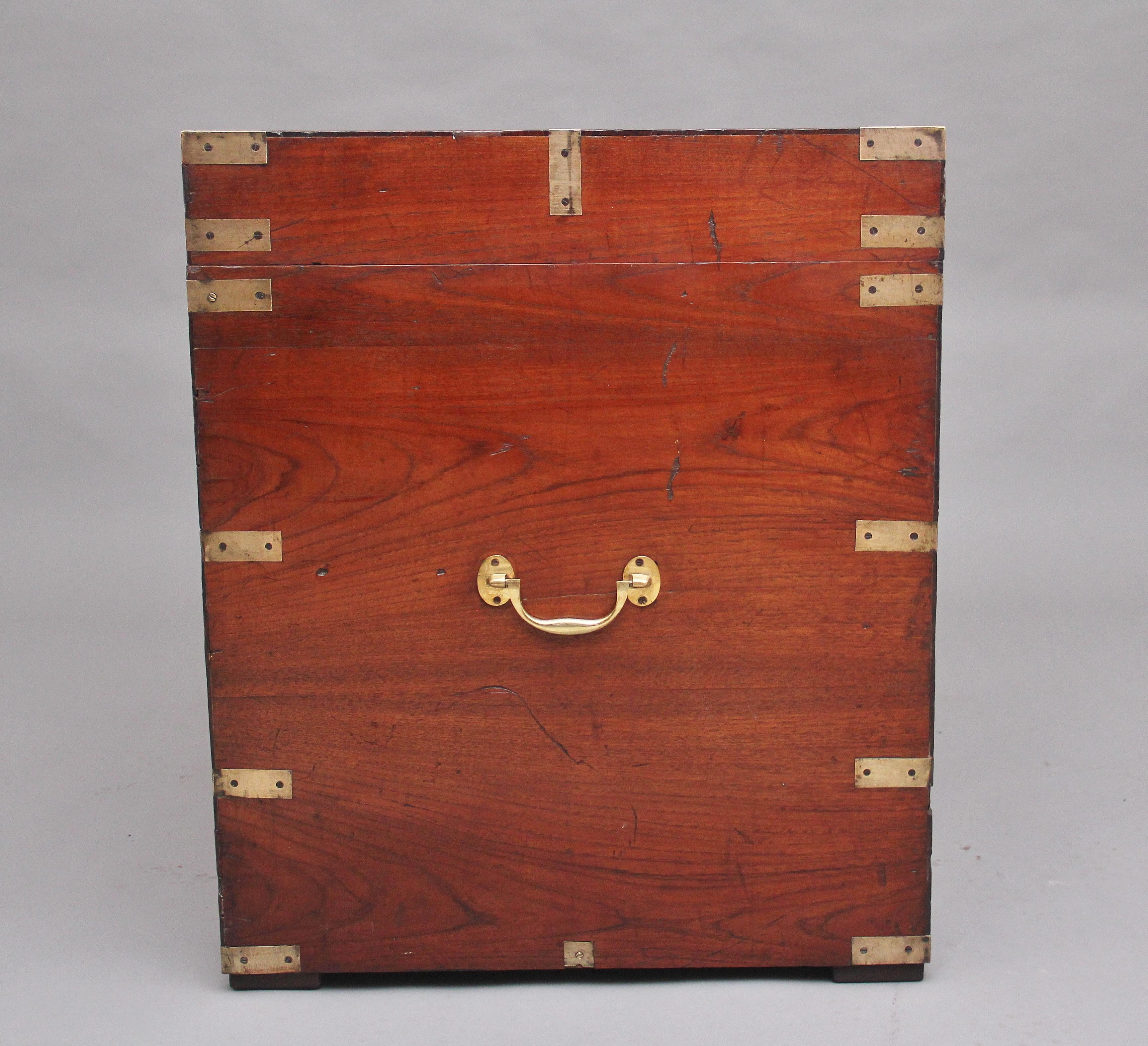 19th Century Teak and Brass Bound Campaign Trunk 2