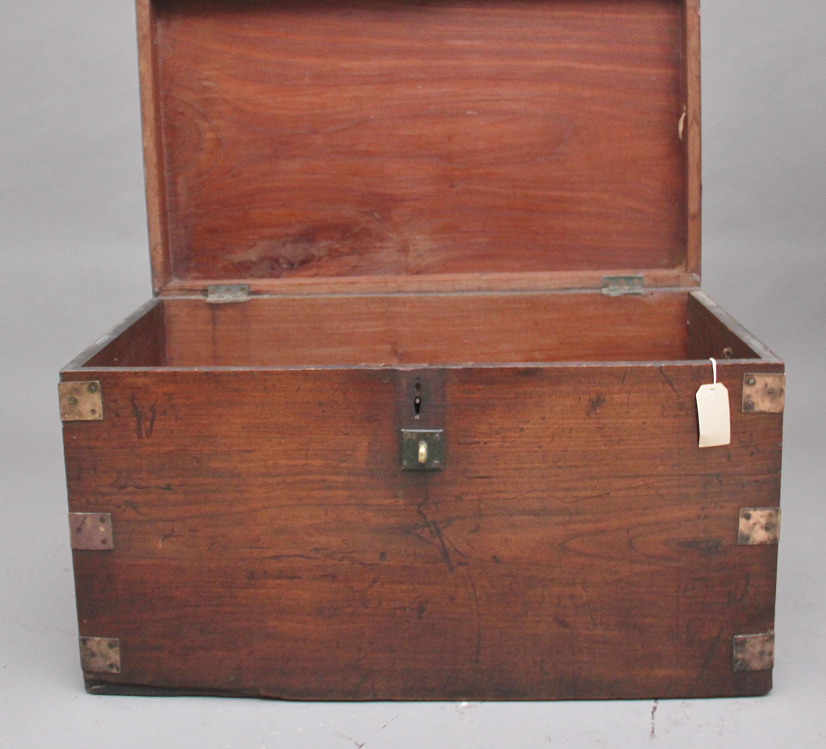 Early Victorian 19th Century Teak and Brass Bound Military Trunk