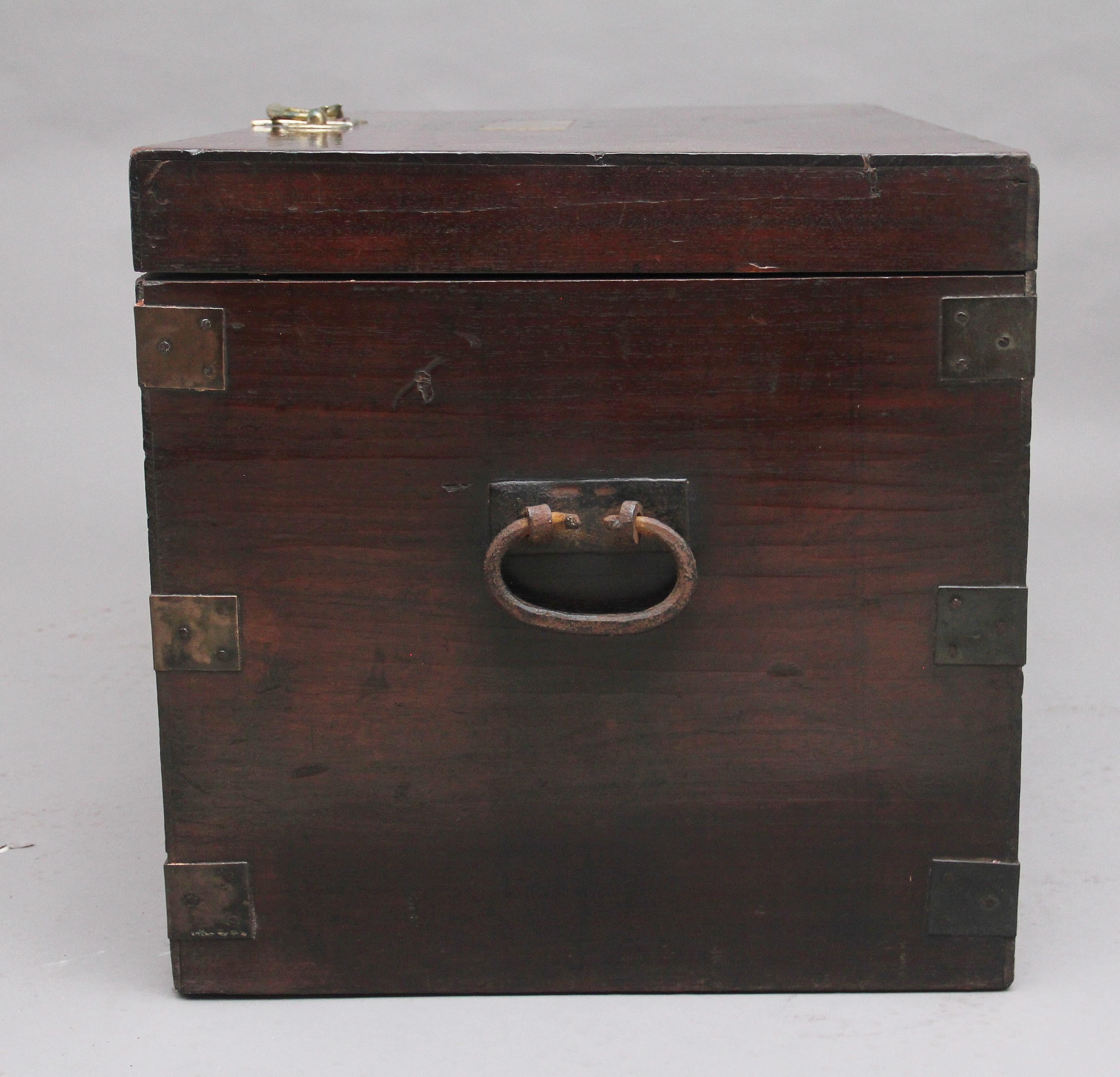 Mid-19th Century 19th Century Teak and Brass Bound Military Trunk