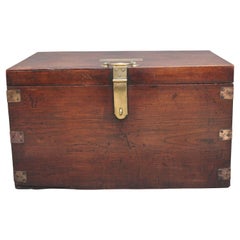 Antique 19th Century Teak and Brass Bound Military Trunk