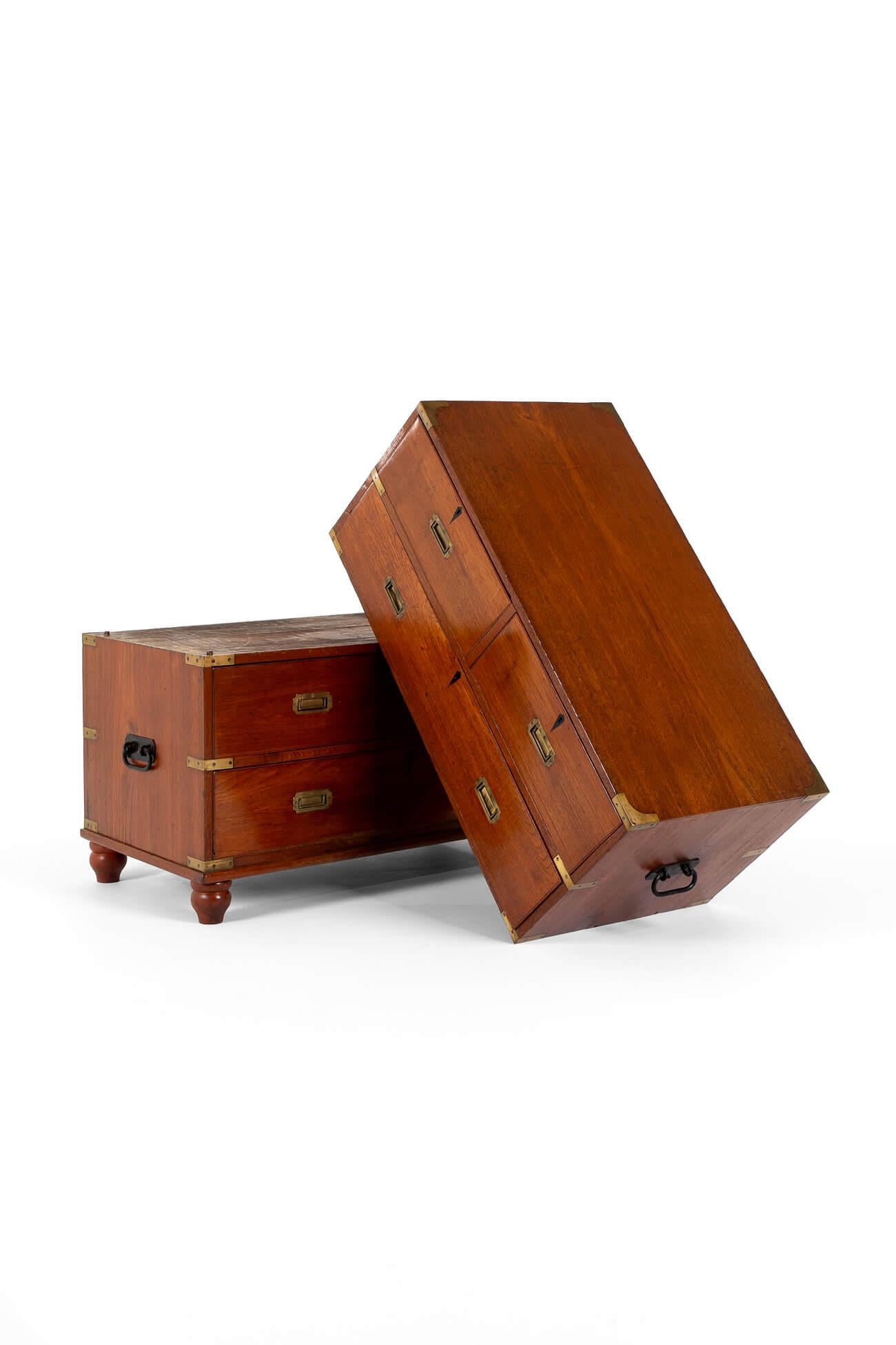 High Victorian 19th Century Teak Campaign Chest For Sale